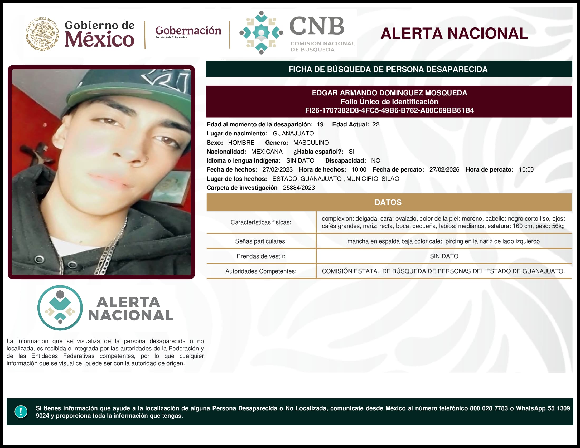 Persona desaparecida Edgar Armando Dominguez Mosqueda