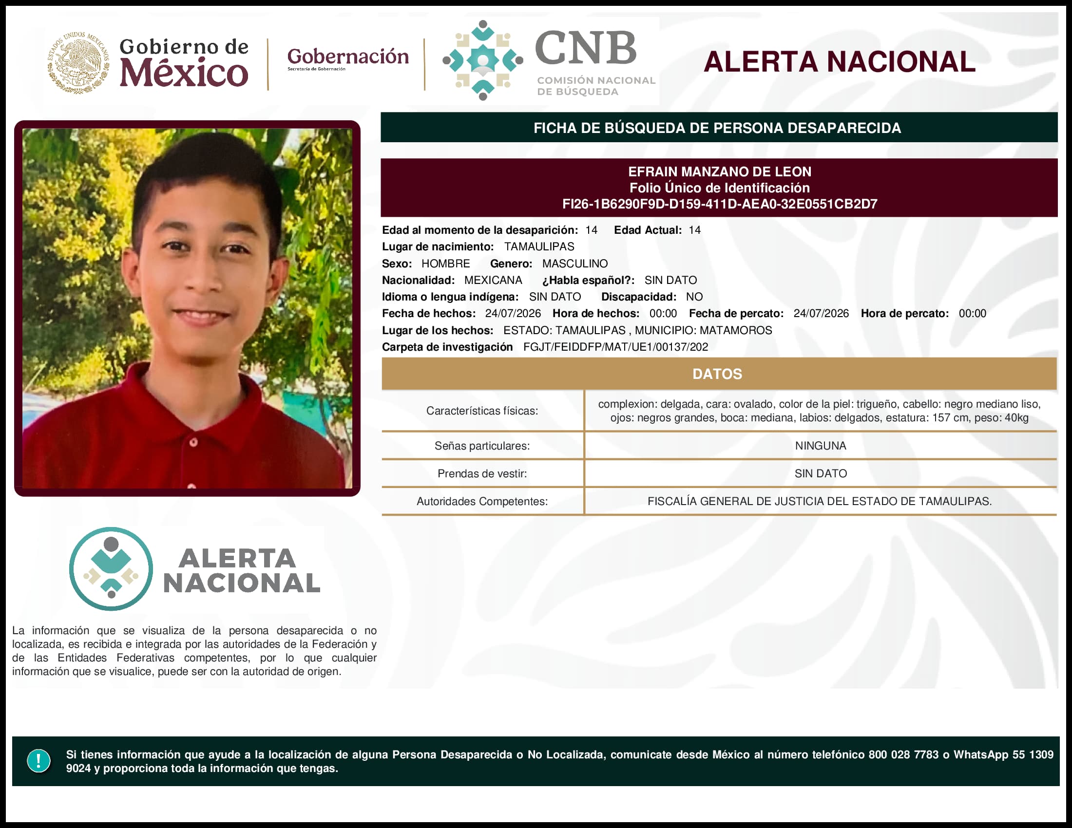 Persona desaparecida Efrain Manzano De Leon