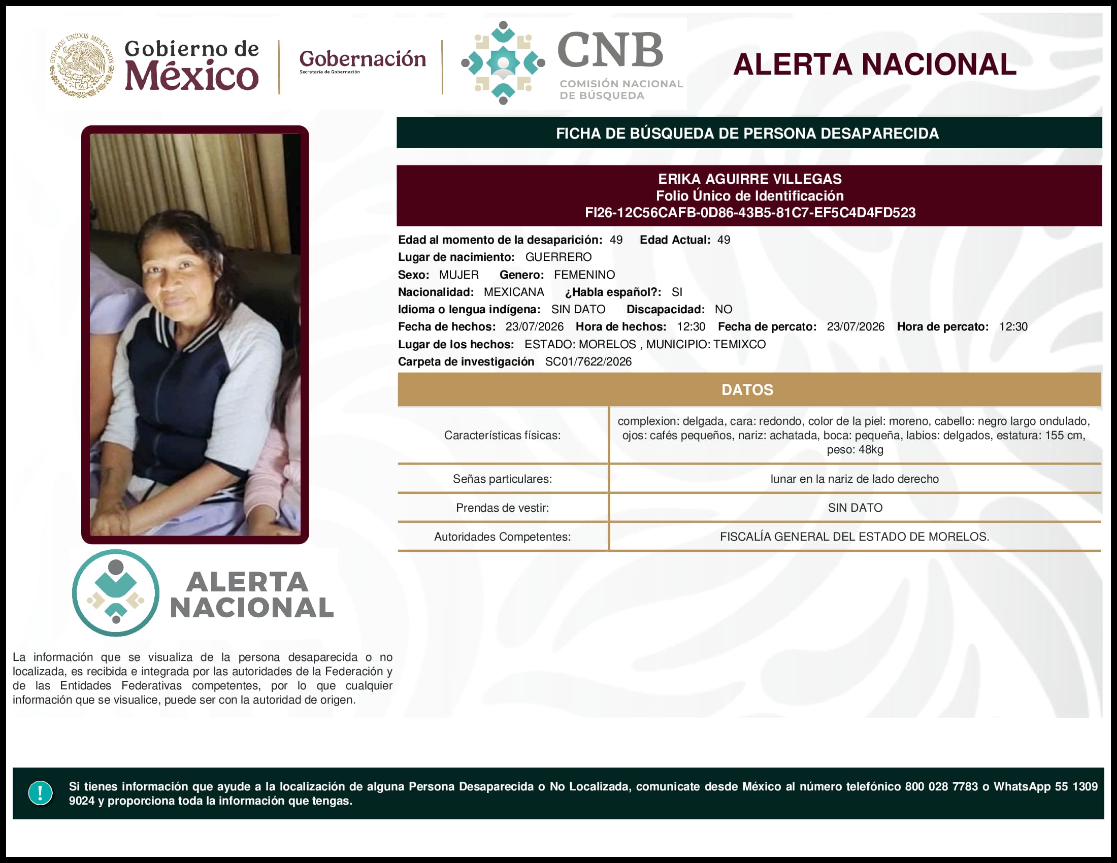 Persona desaparecida Erika Aguirre Villegas