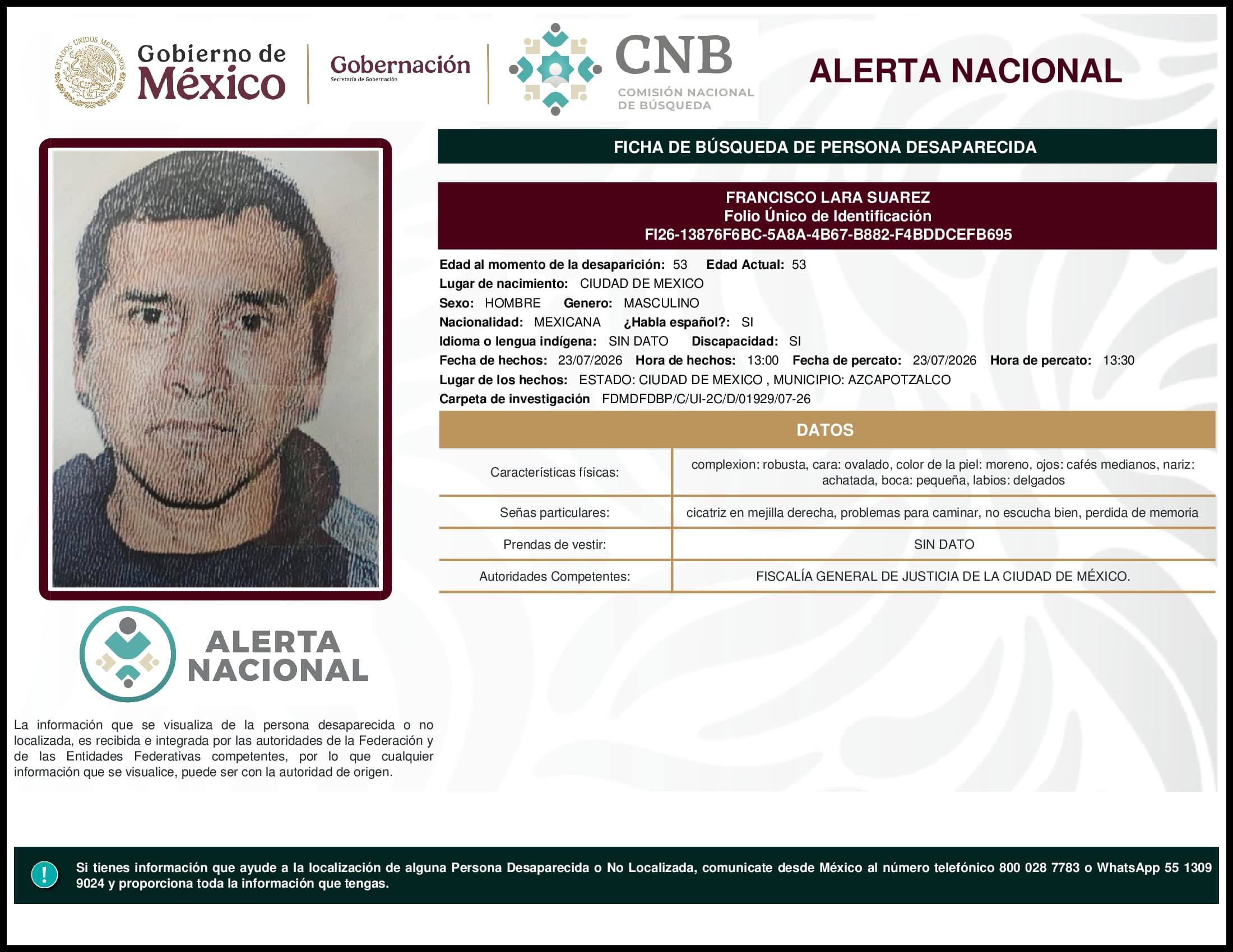 Persona desaparecida Francisco Lara Suarez