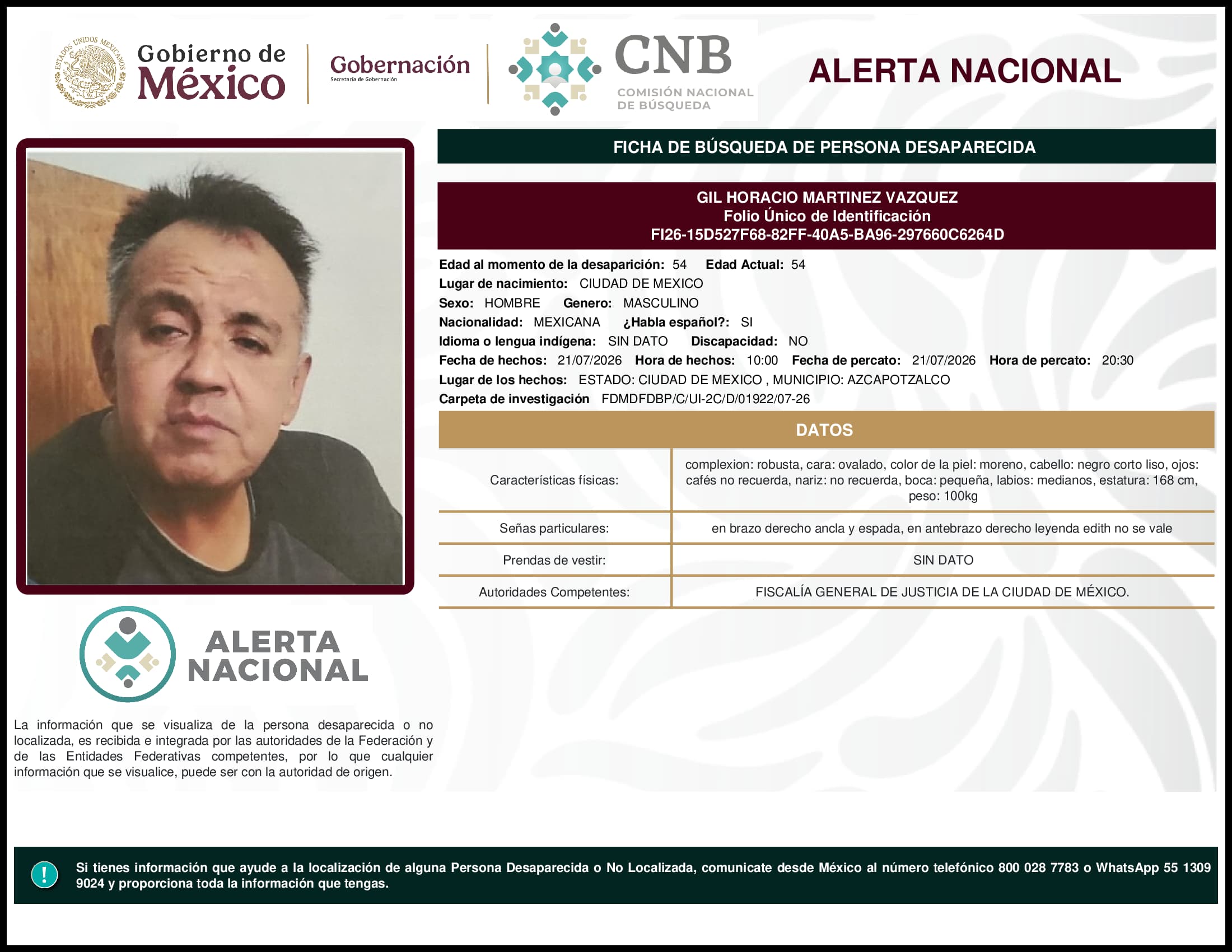 Persona desaparecida Gil Horacio Martinez Vazquez