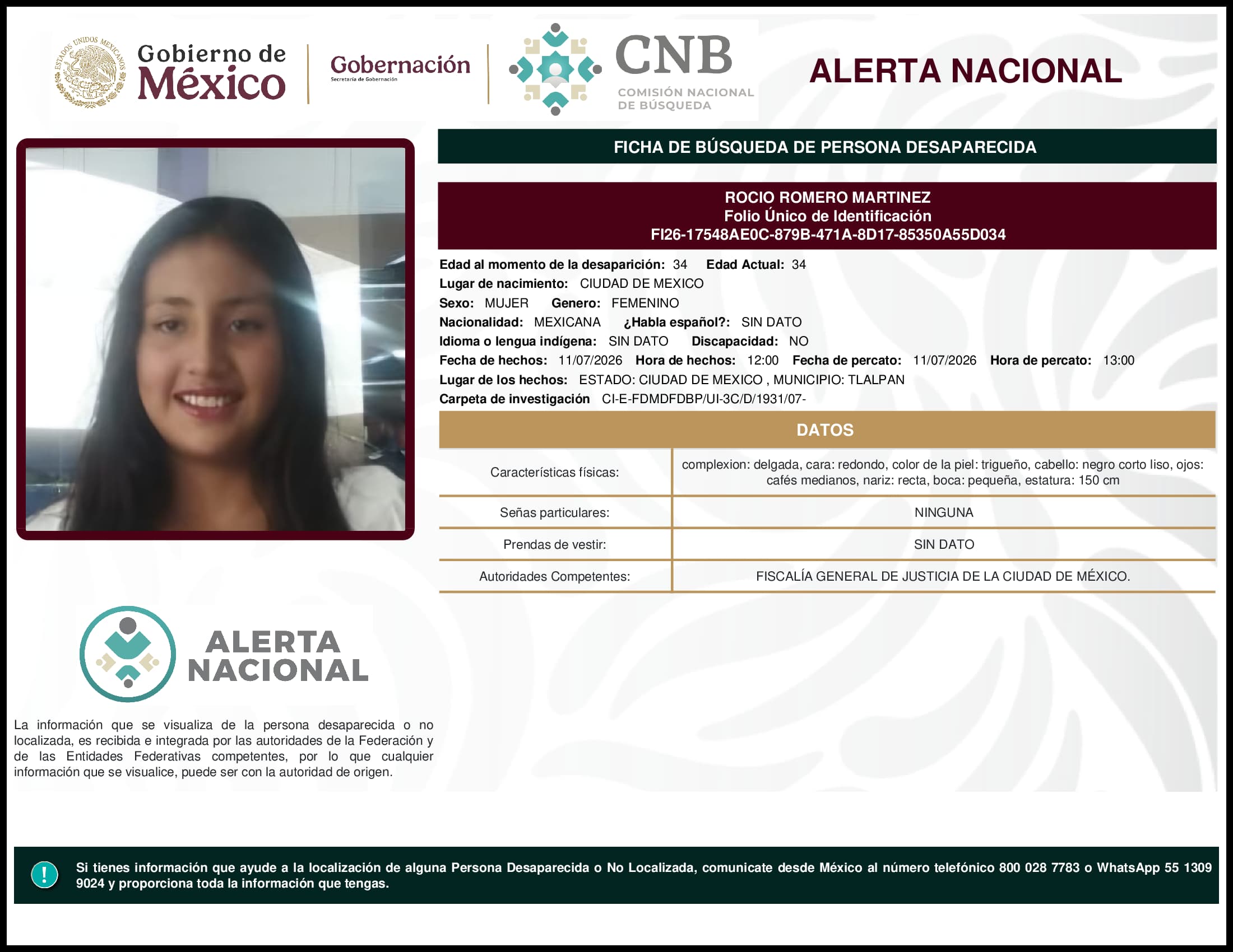 Persona desaparecida Rocio Romero Martinez