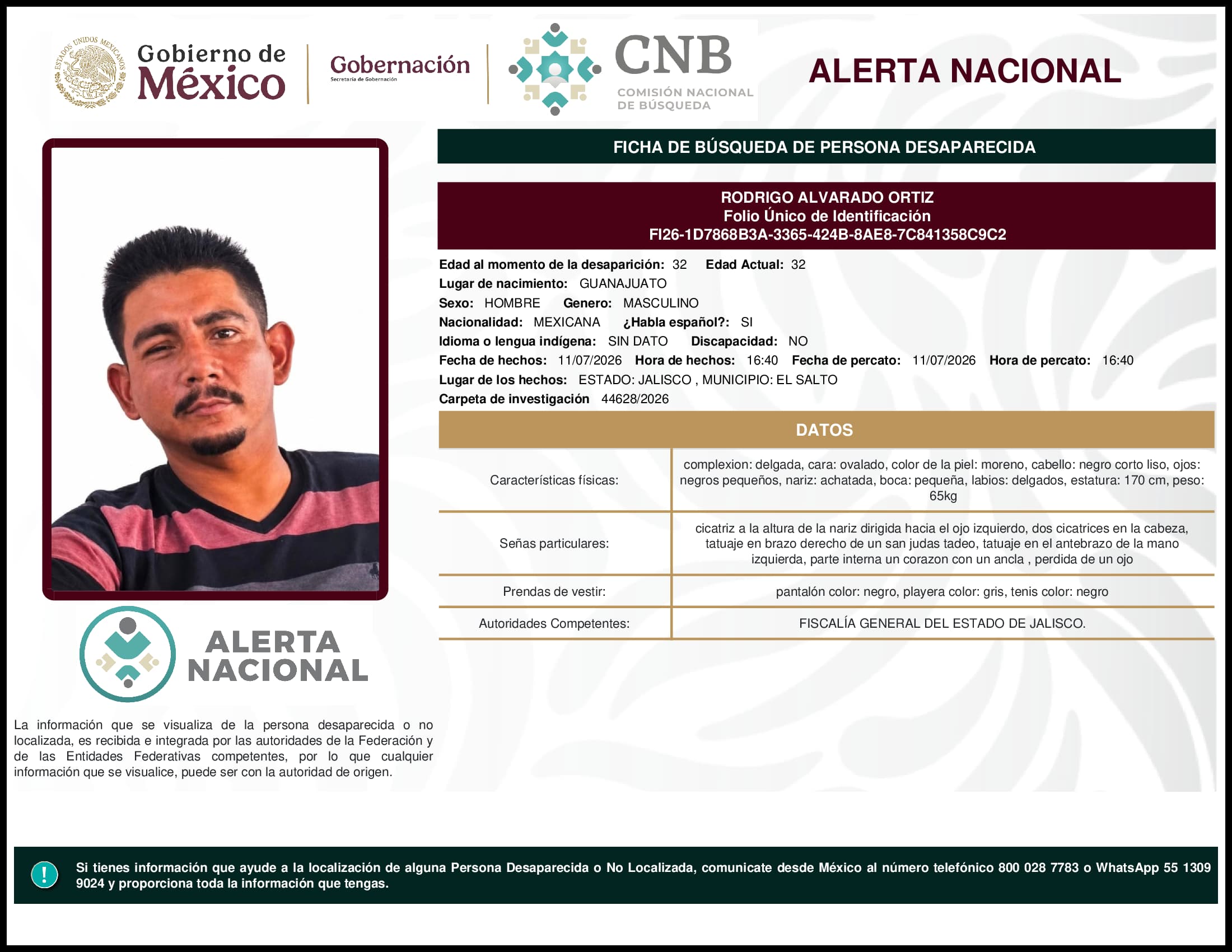 Persona desaparecida Rodrigo Alvarado Ortiz