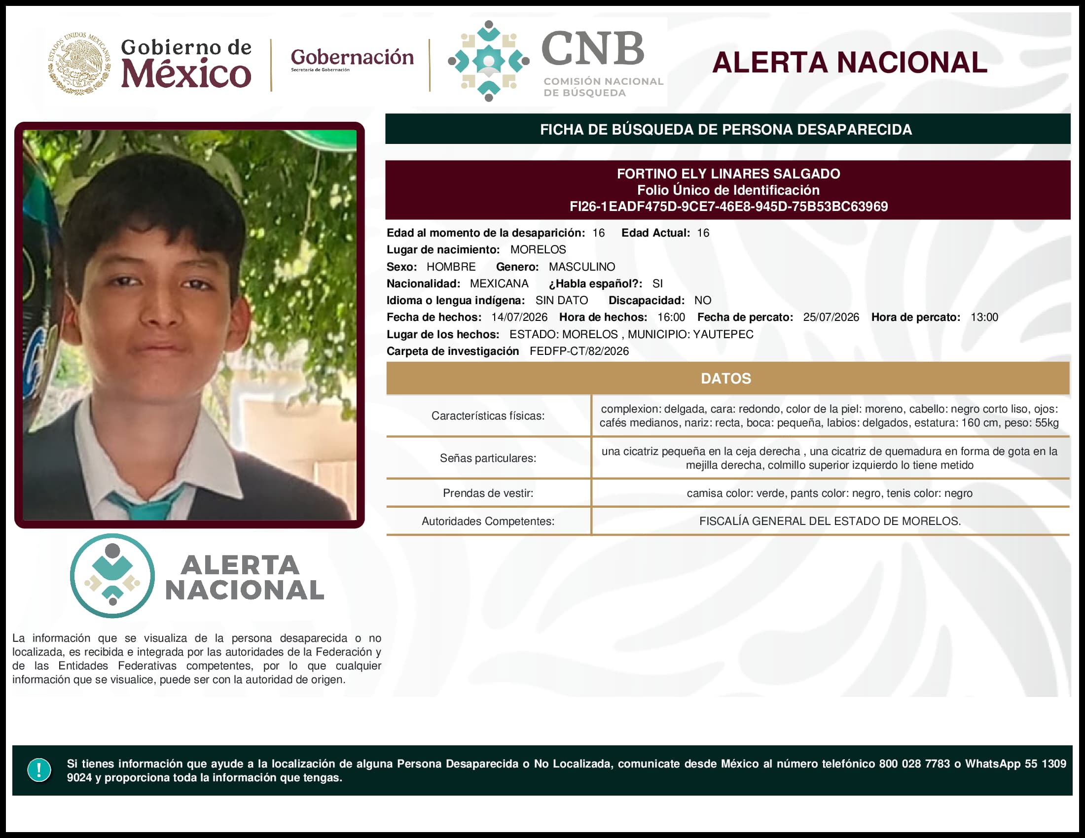 Persona desaparecida Fortino Ely Linares Salgado