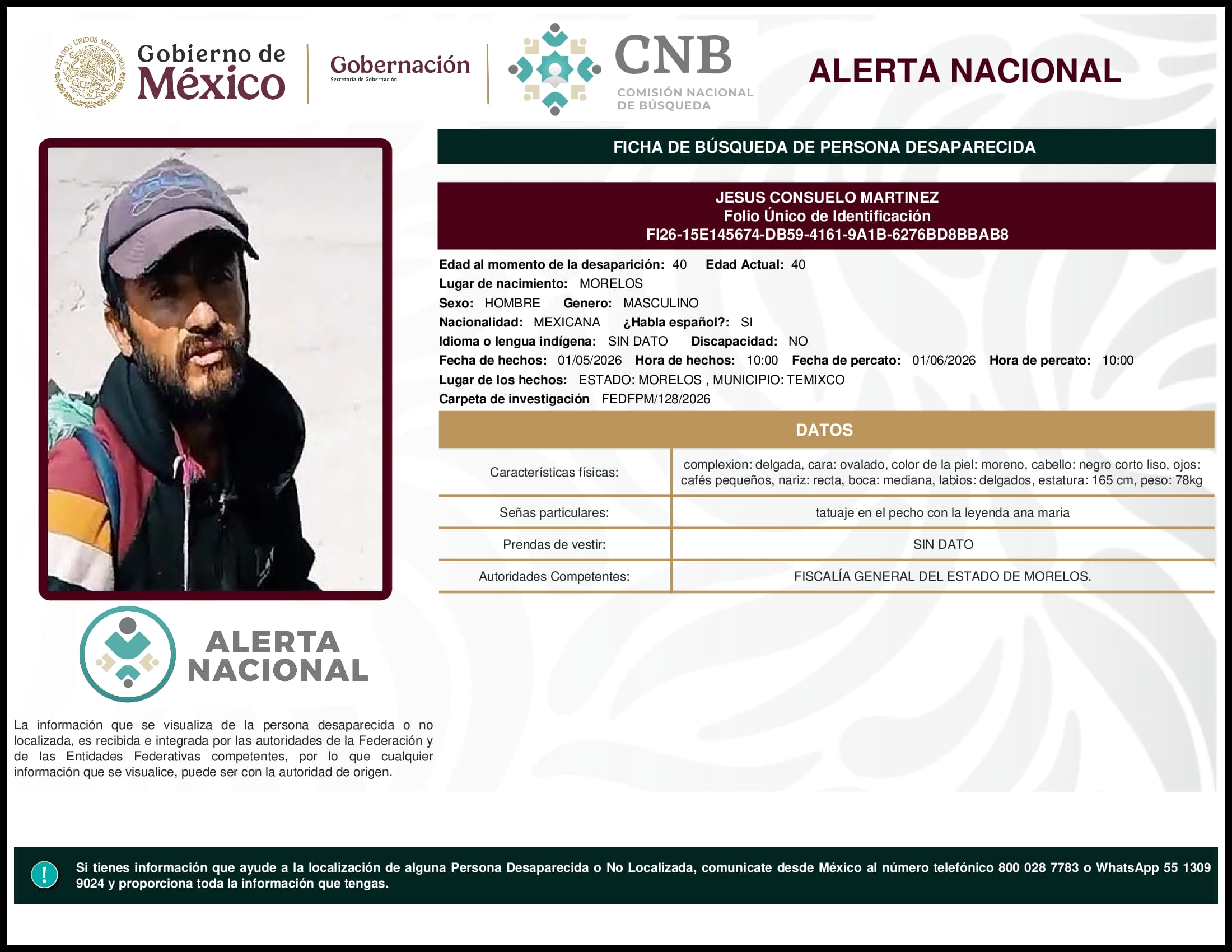Persona desaparecida Jesus Consuelo Martinez