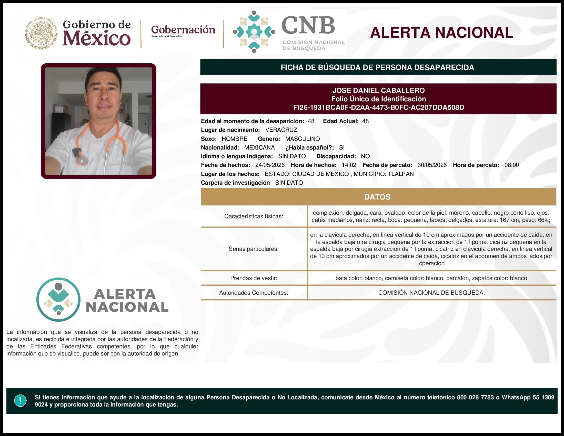 Persona desaparecida Jose Daniel Caballero