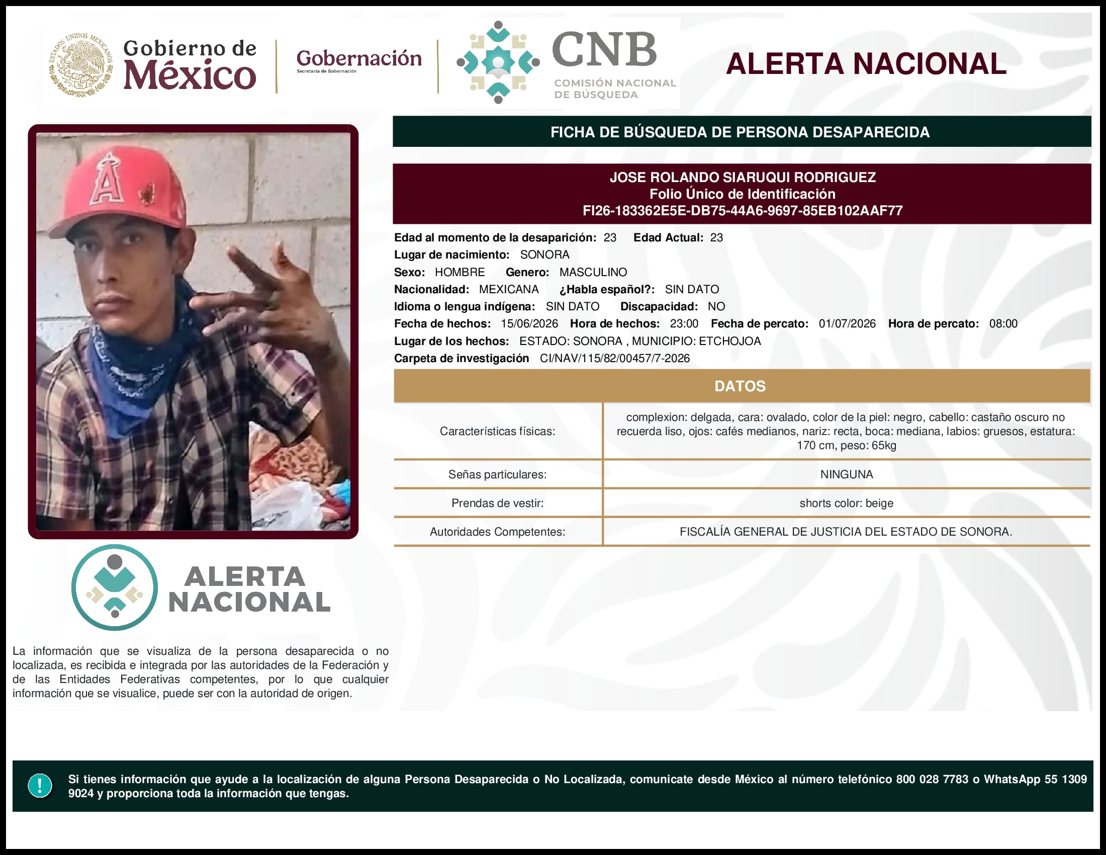 Persona desaparecida Jose Rolando Siaruqui Rodriguez