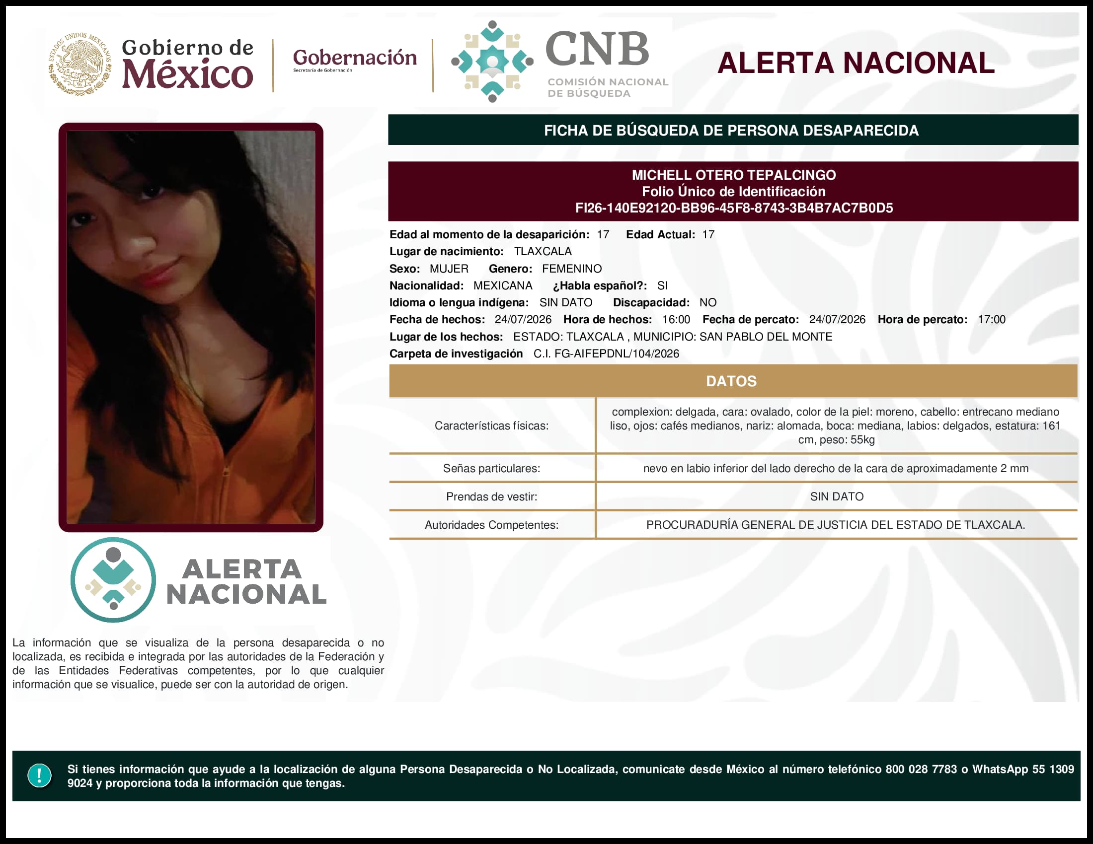 Persona desaparecida Michell Otero Tepalcingo
