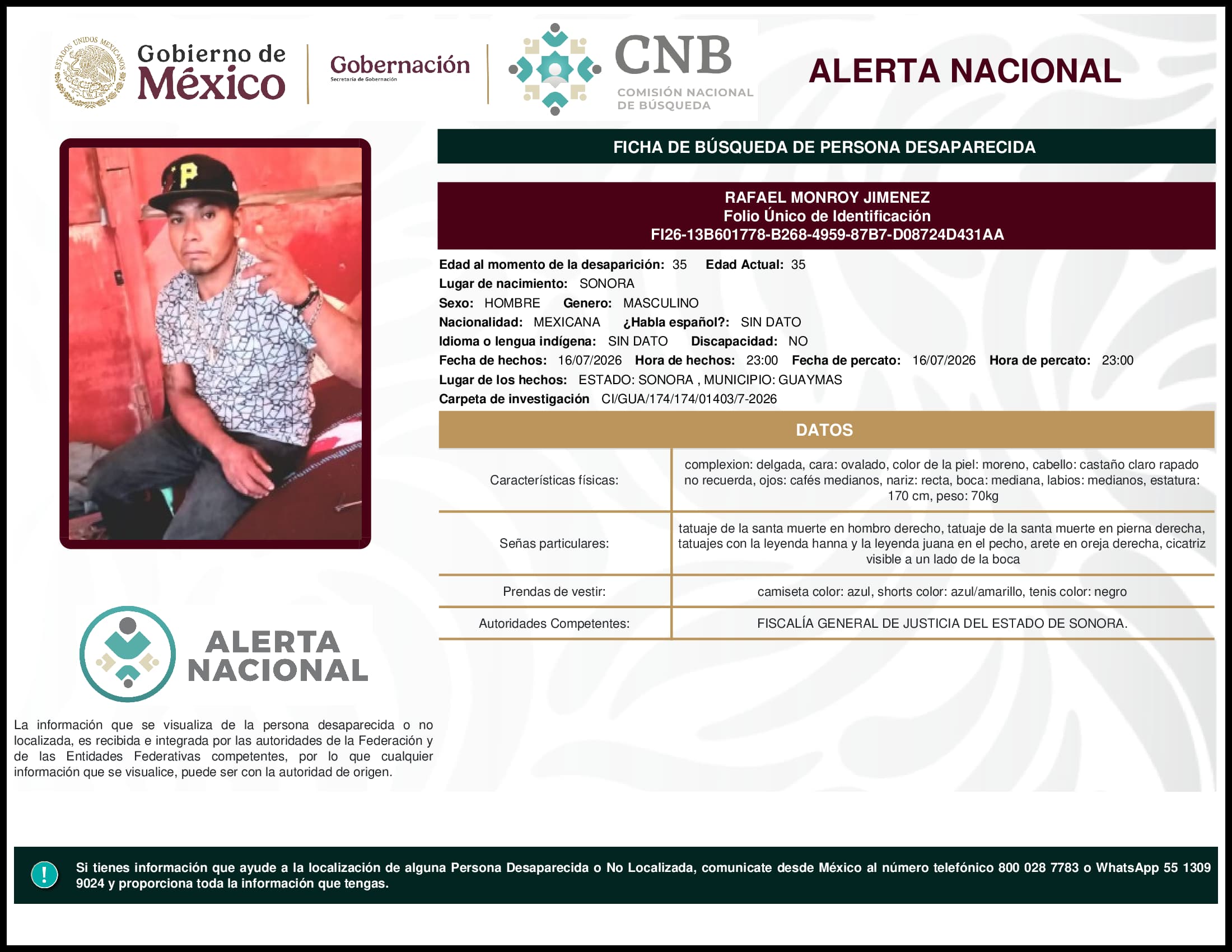 Persona desaparecida Rafael Monroy Jimenez