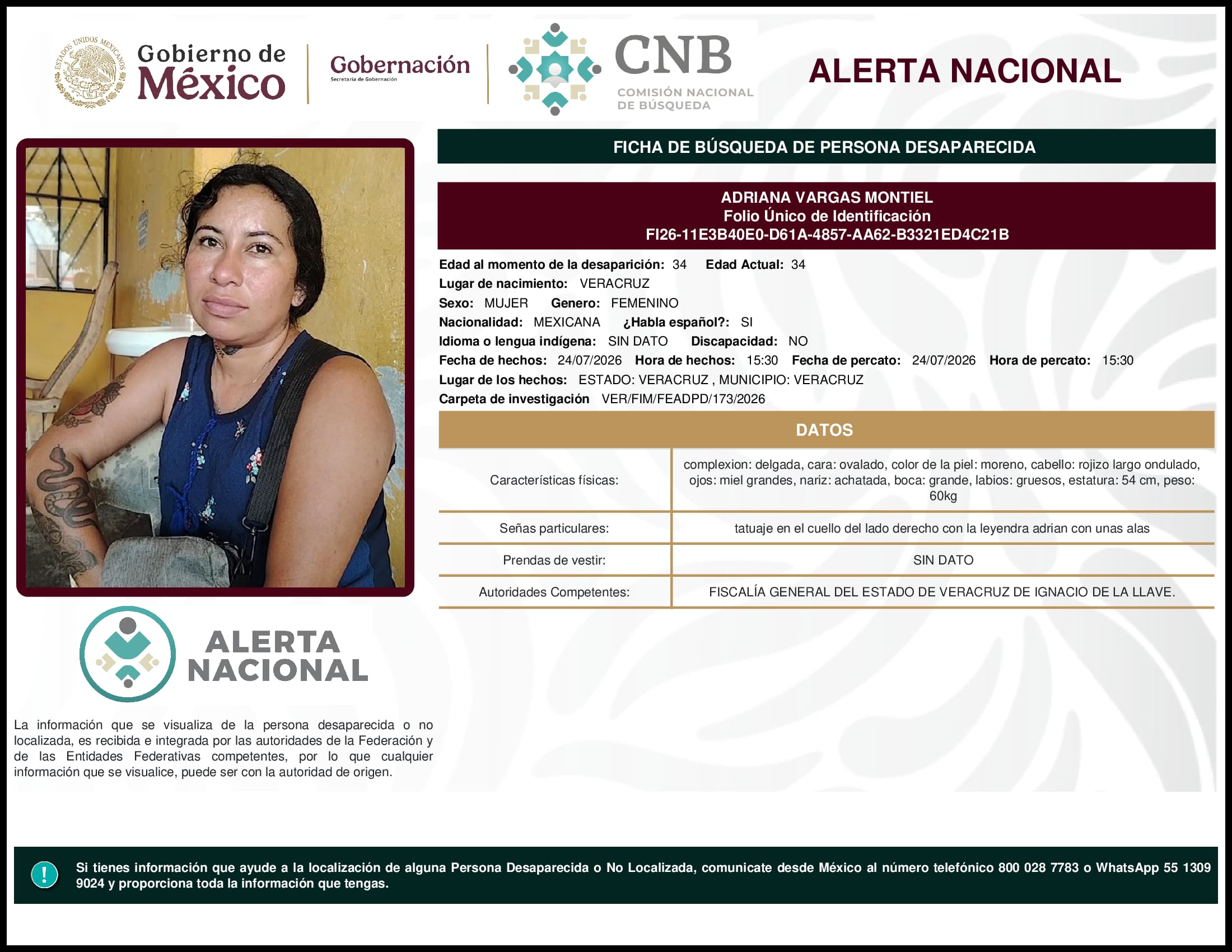 Persona desaparecida Adriana Vargas Montiel