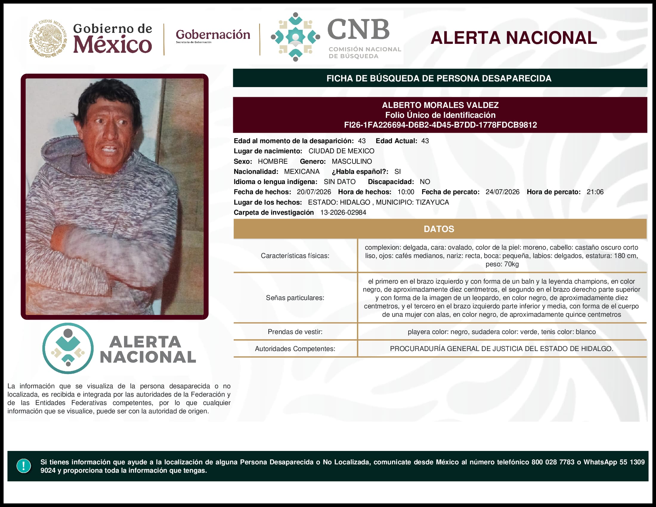 Persona desaparecida Alberto Morales Valdez