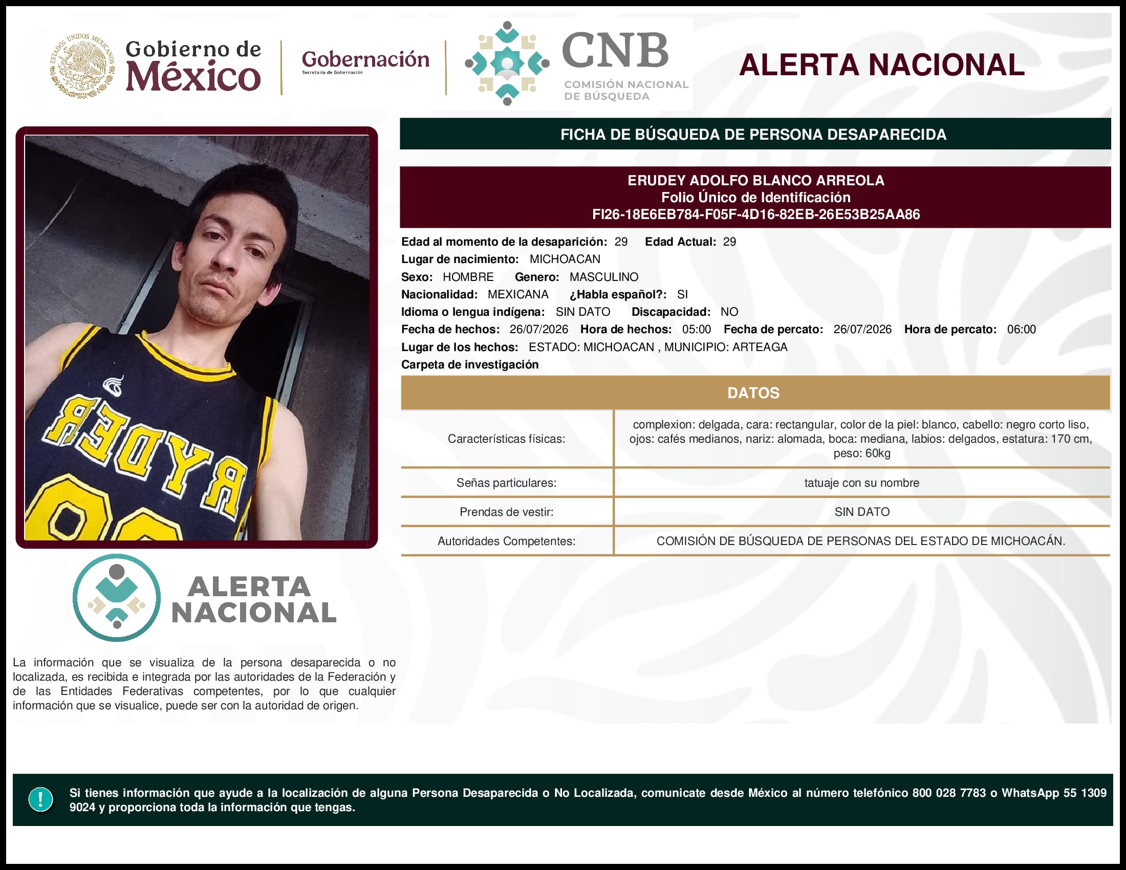 Persona desaparecida Erudey Adolfo Blanco Arreola