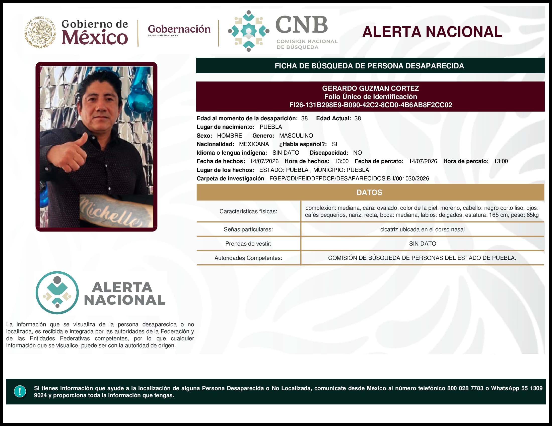 Persona desaparecida Gerardo Guzman Cortez