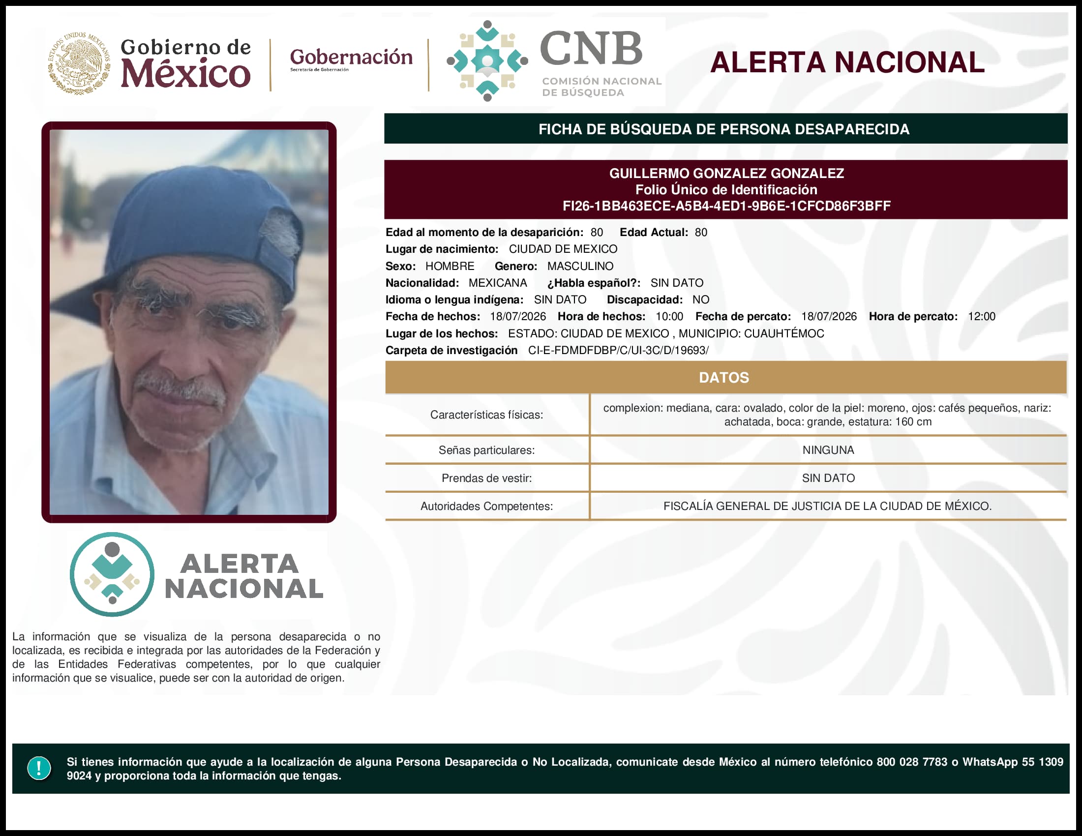Persona desaparecida Guillermo Gonzalez Gonzalez