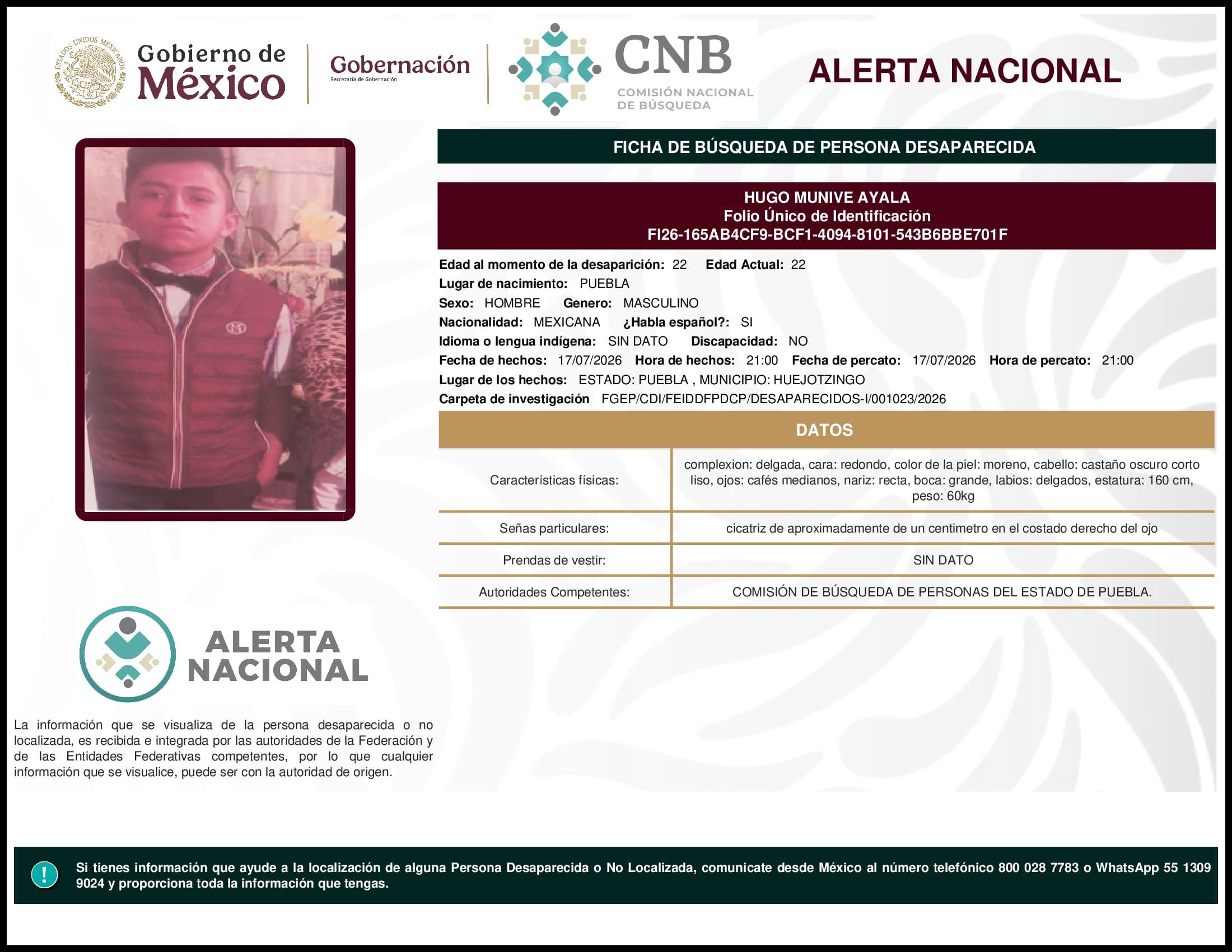 Persona desaparecida Hugo Munive Ayala