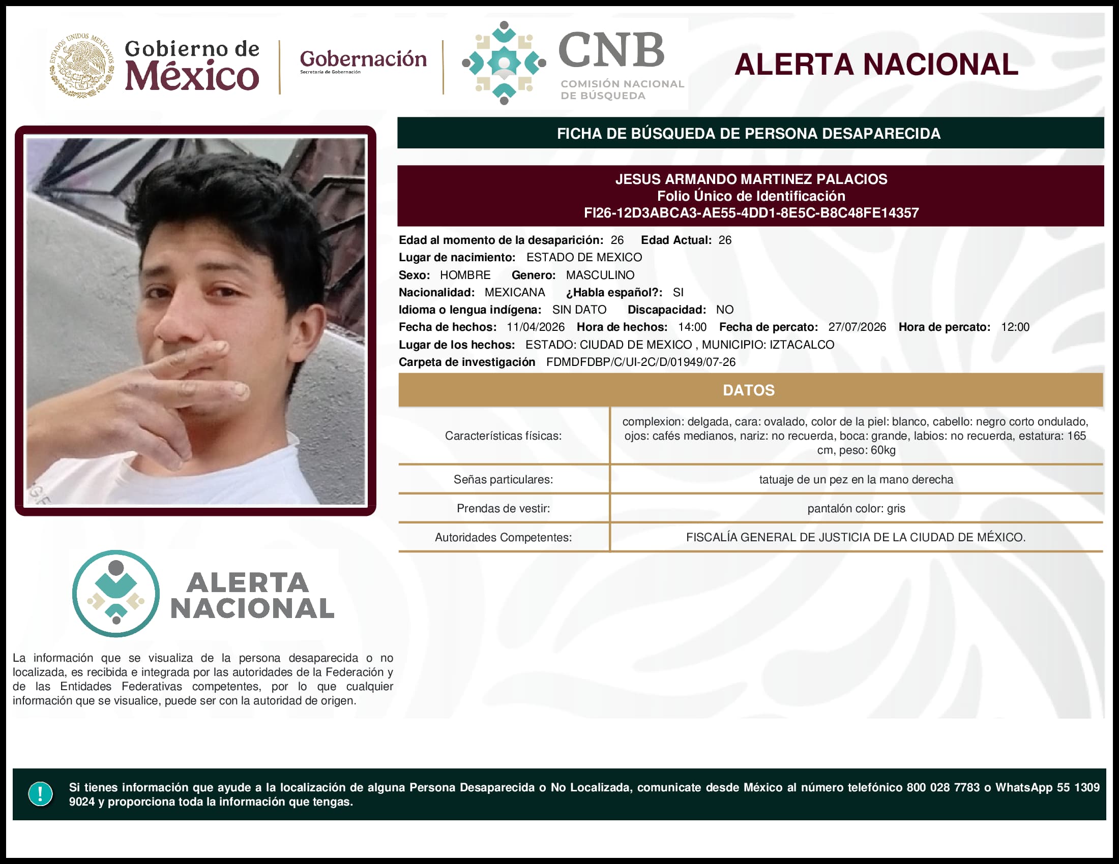 Persona desaparecida Jesus Armando Martinez Palacios