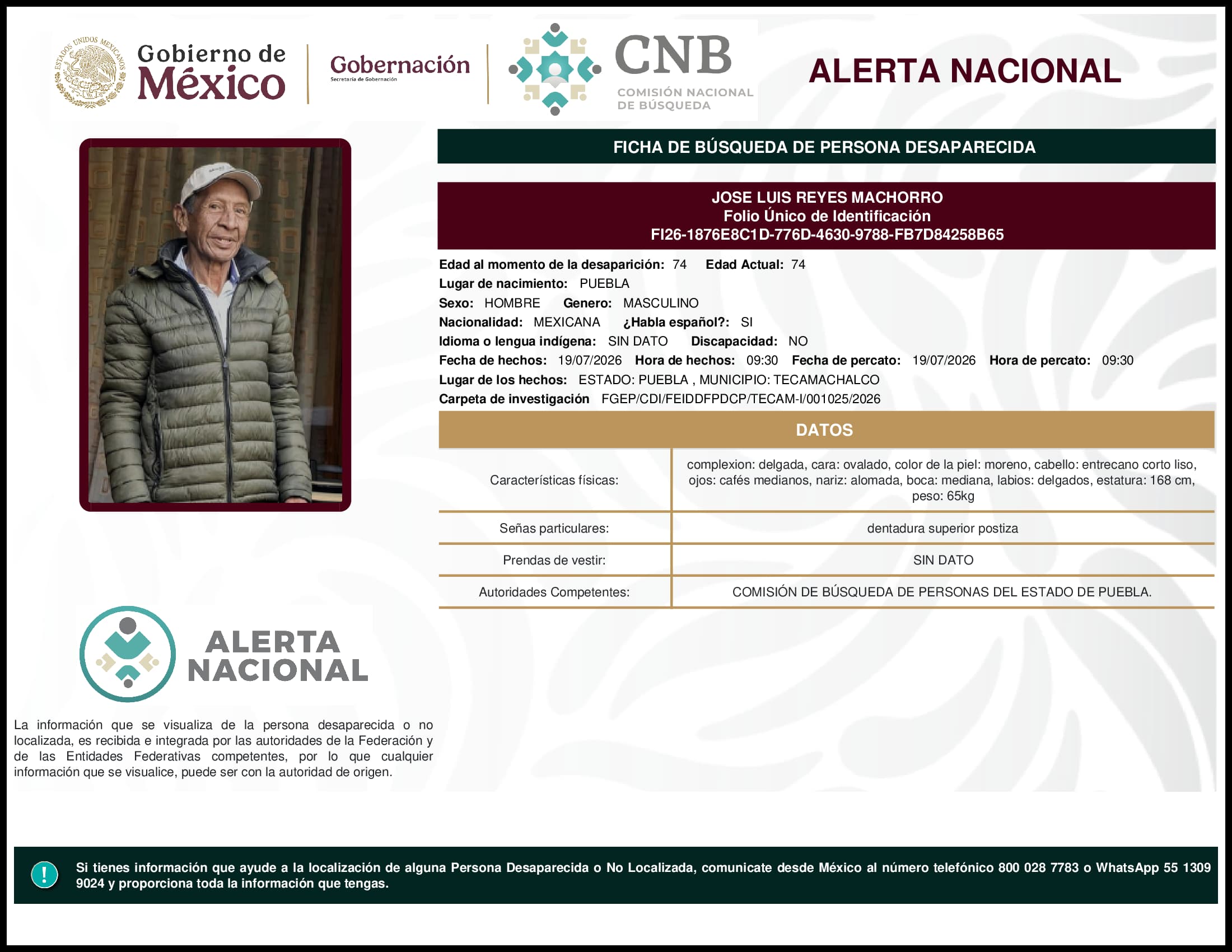 Persona desaparecida Jose Luis Reyes Machorro