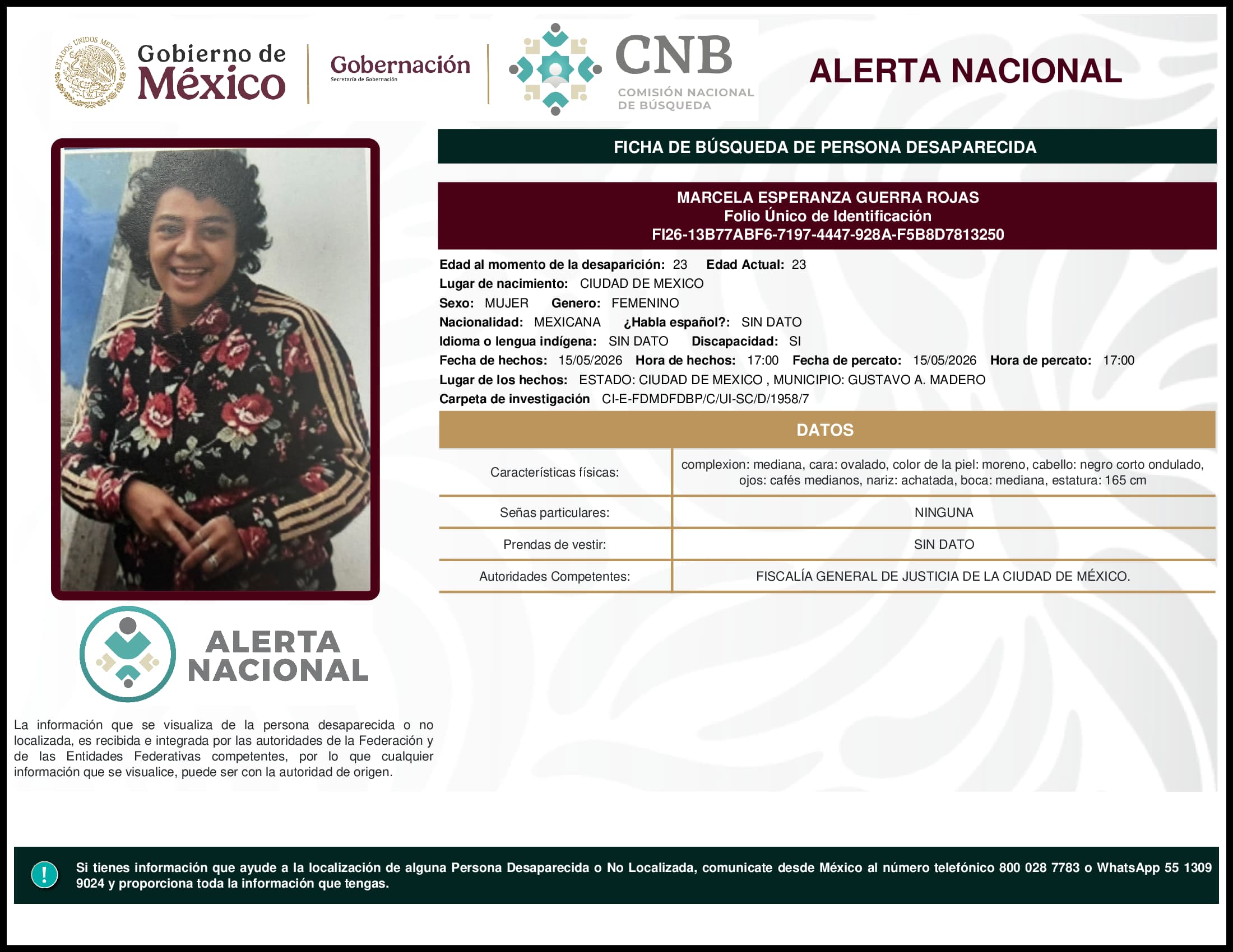 Persona desaparecida Marcela Esperanza Guerra Rojas