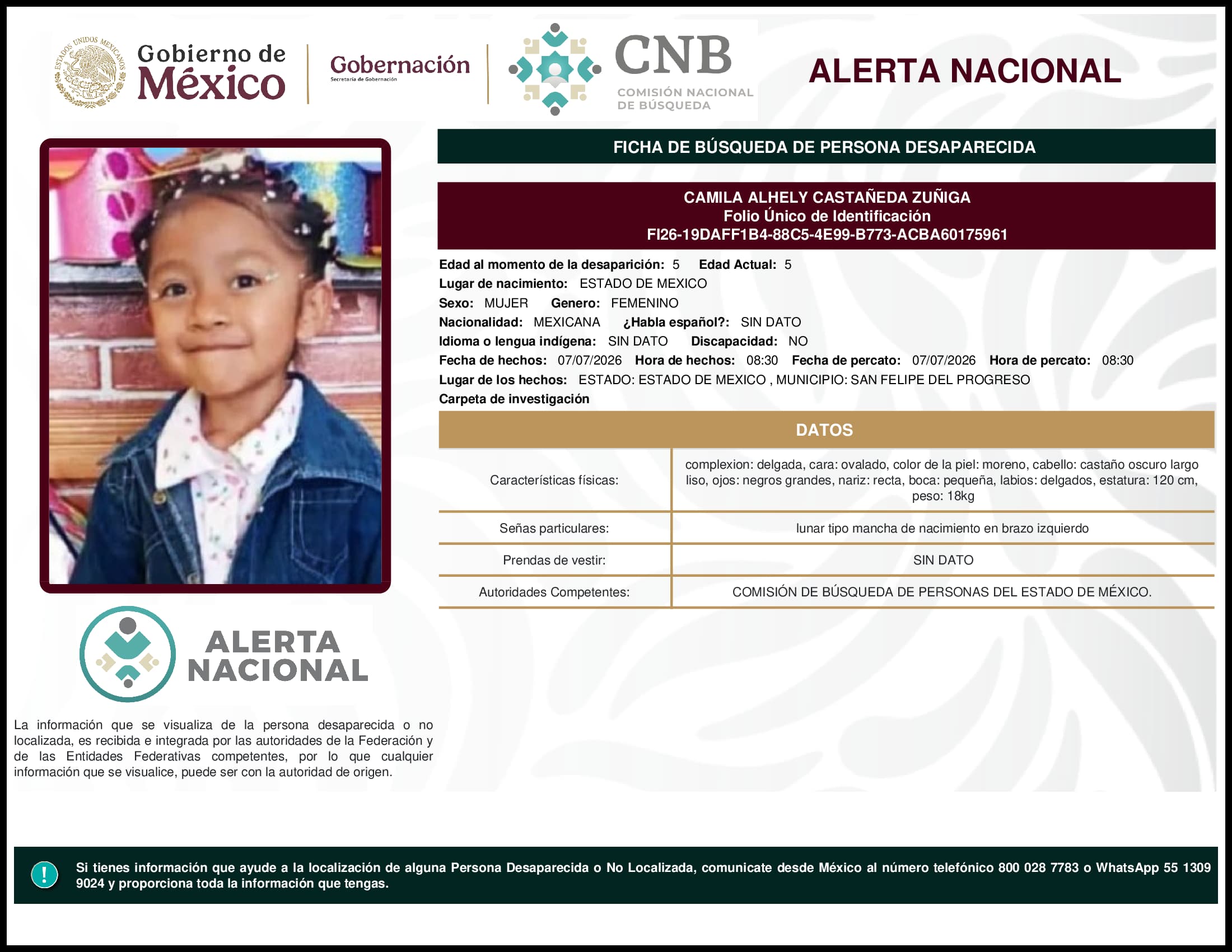 Persona desaparecida Camila Alhely Castaneda Zuniga