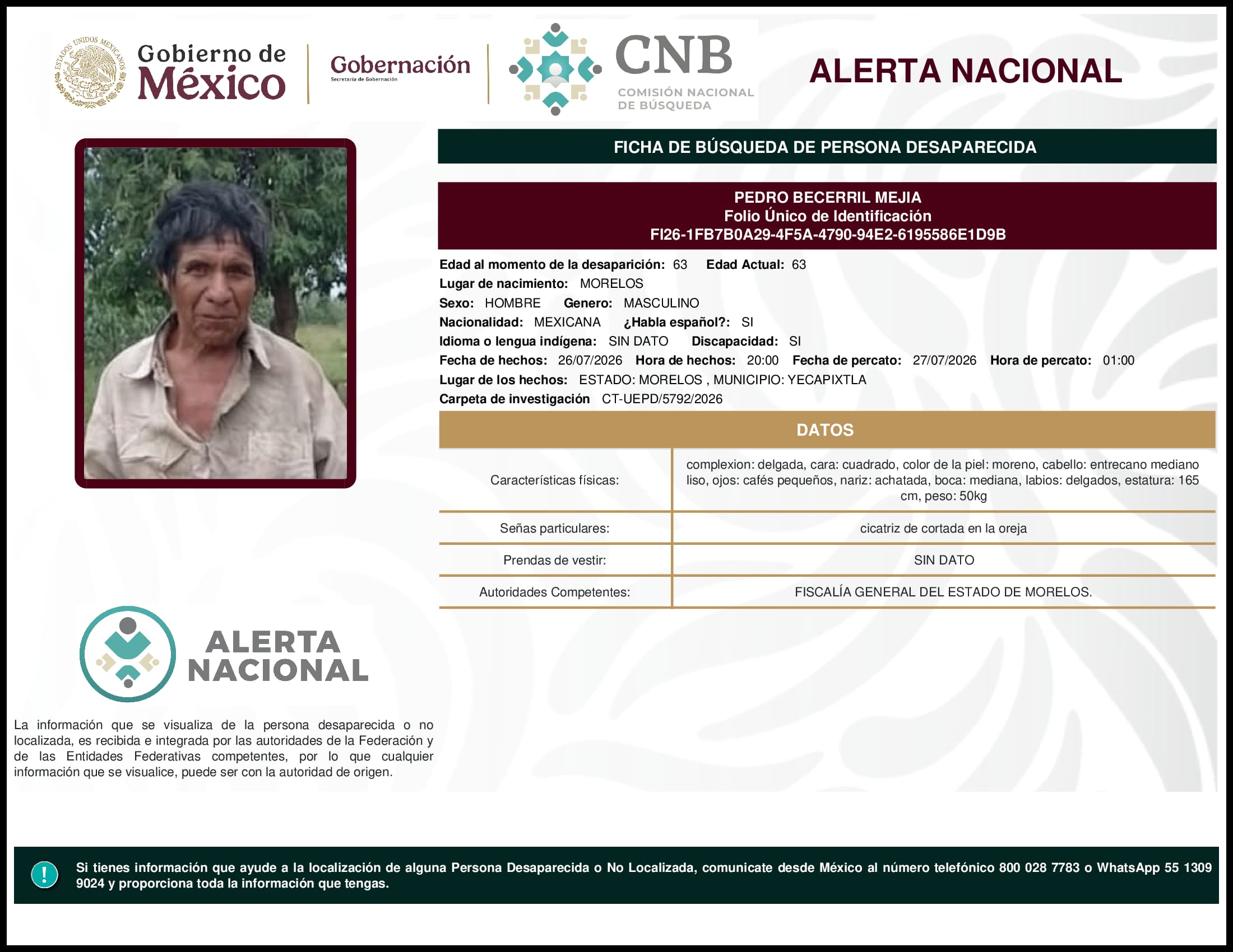 Persona desaparecida Pedro Becerril Mejia