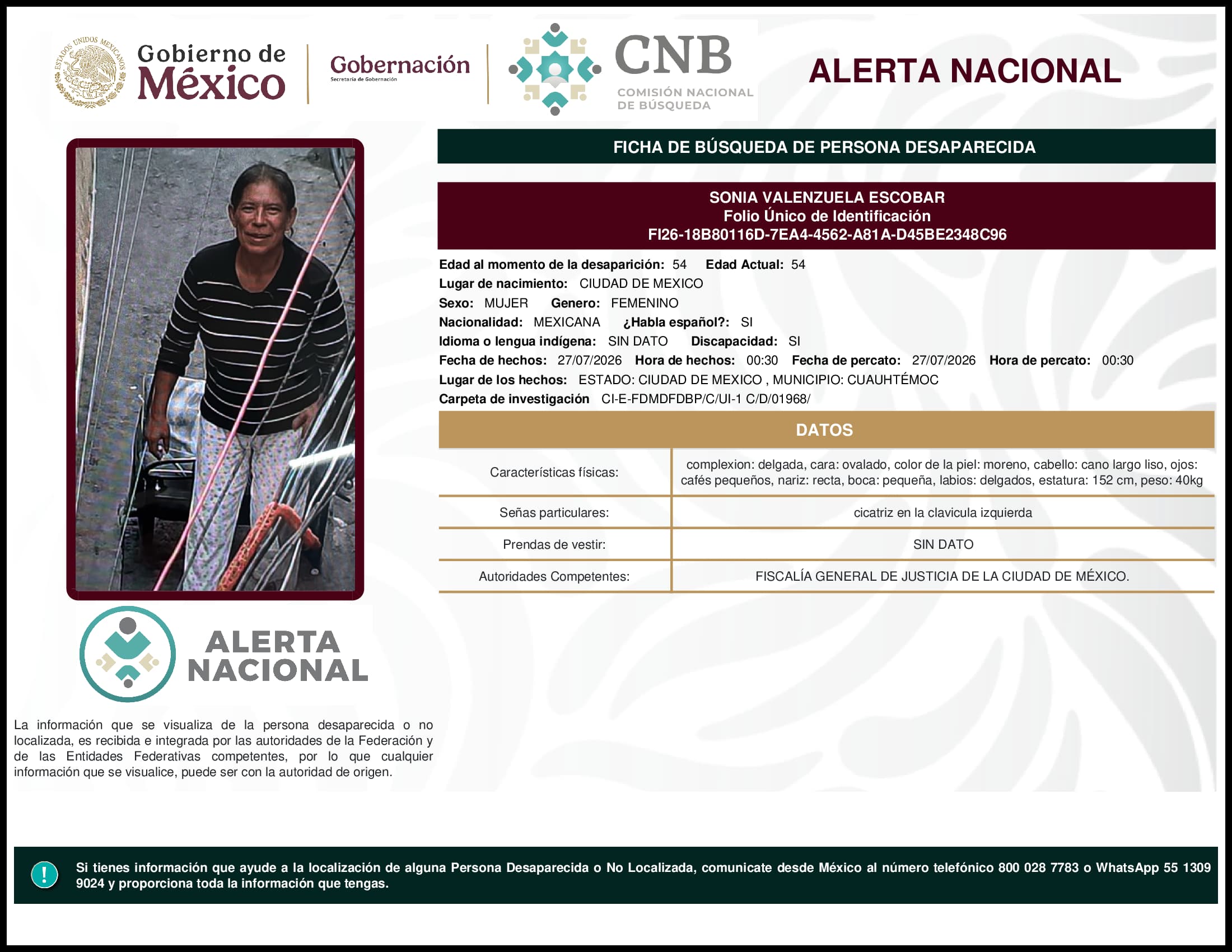 Persona desaparecida Sonia Valenzuela Escobar