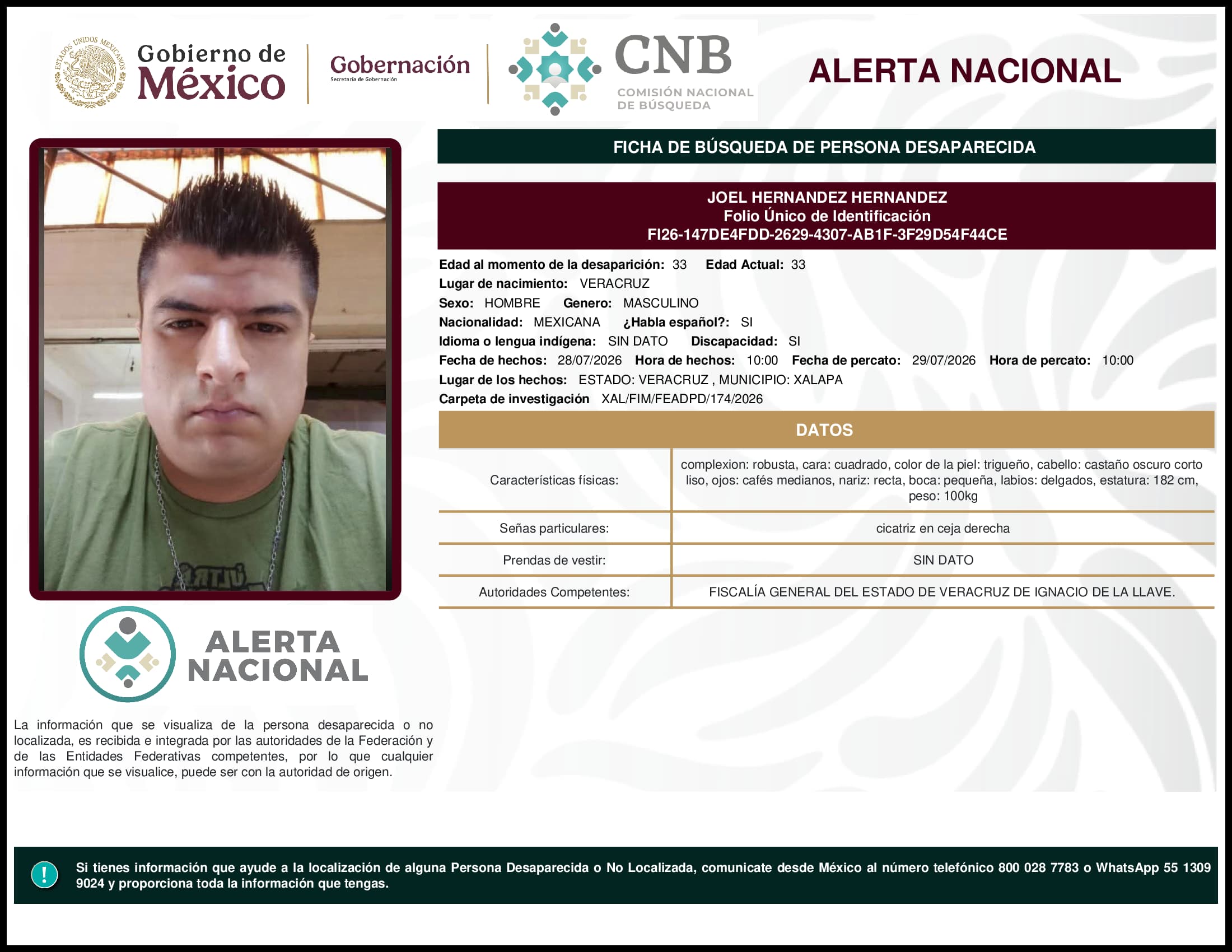Persona desaparecida Joel Hernandez Hernandez