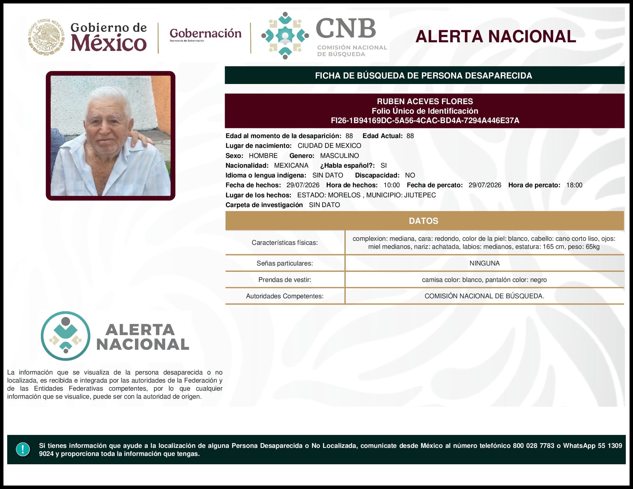 Persona desaparecida Ruben Aceves Flores