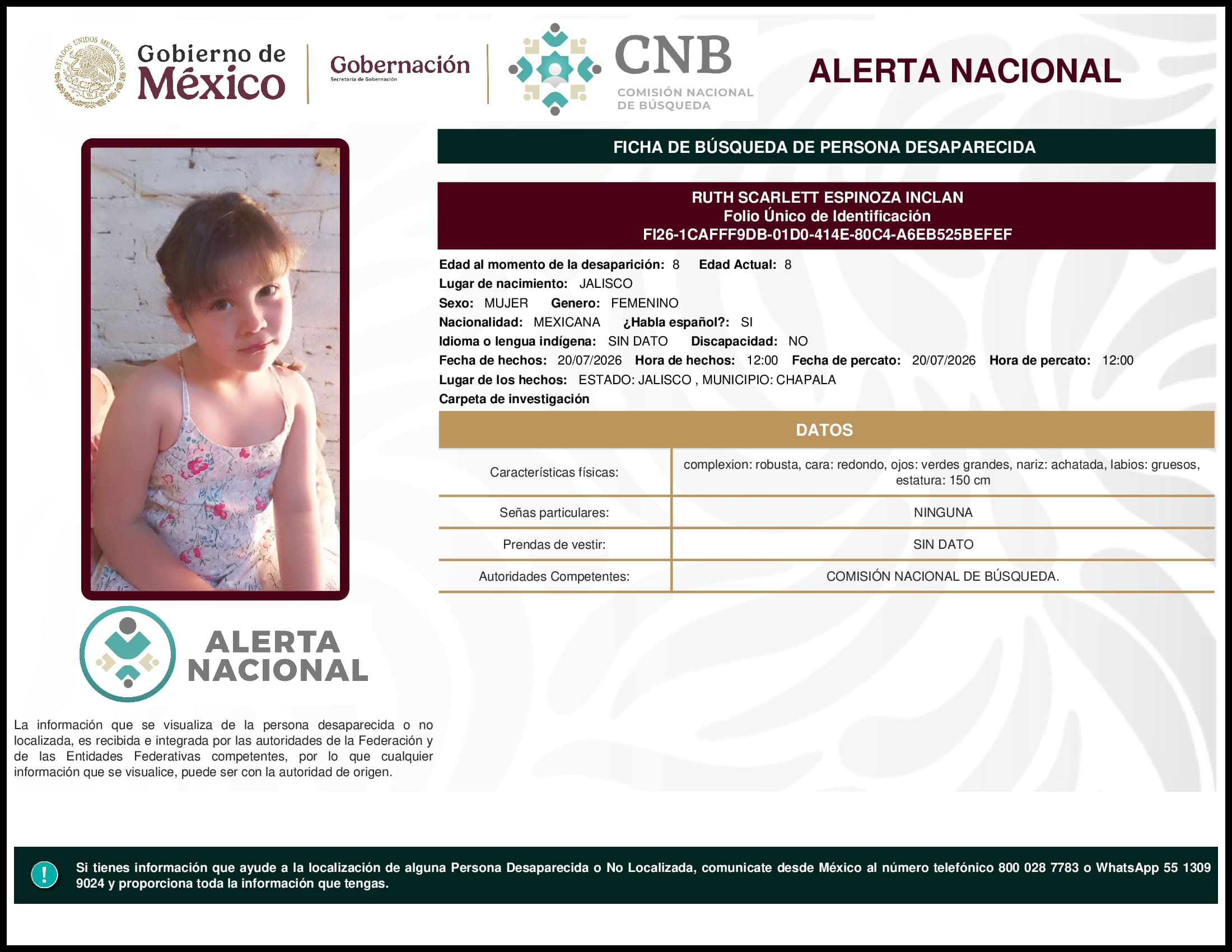 Persona desaparecida Ruth Scarlett Espinoza Inclan