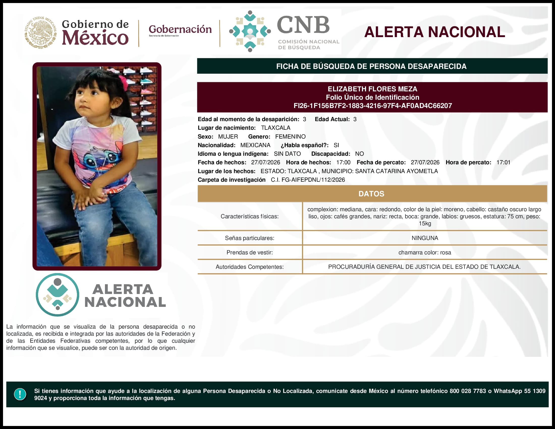 Persona desaparecida Elizabeth Flores Meza