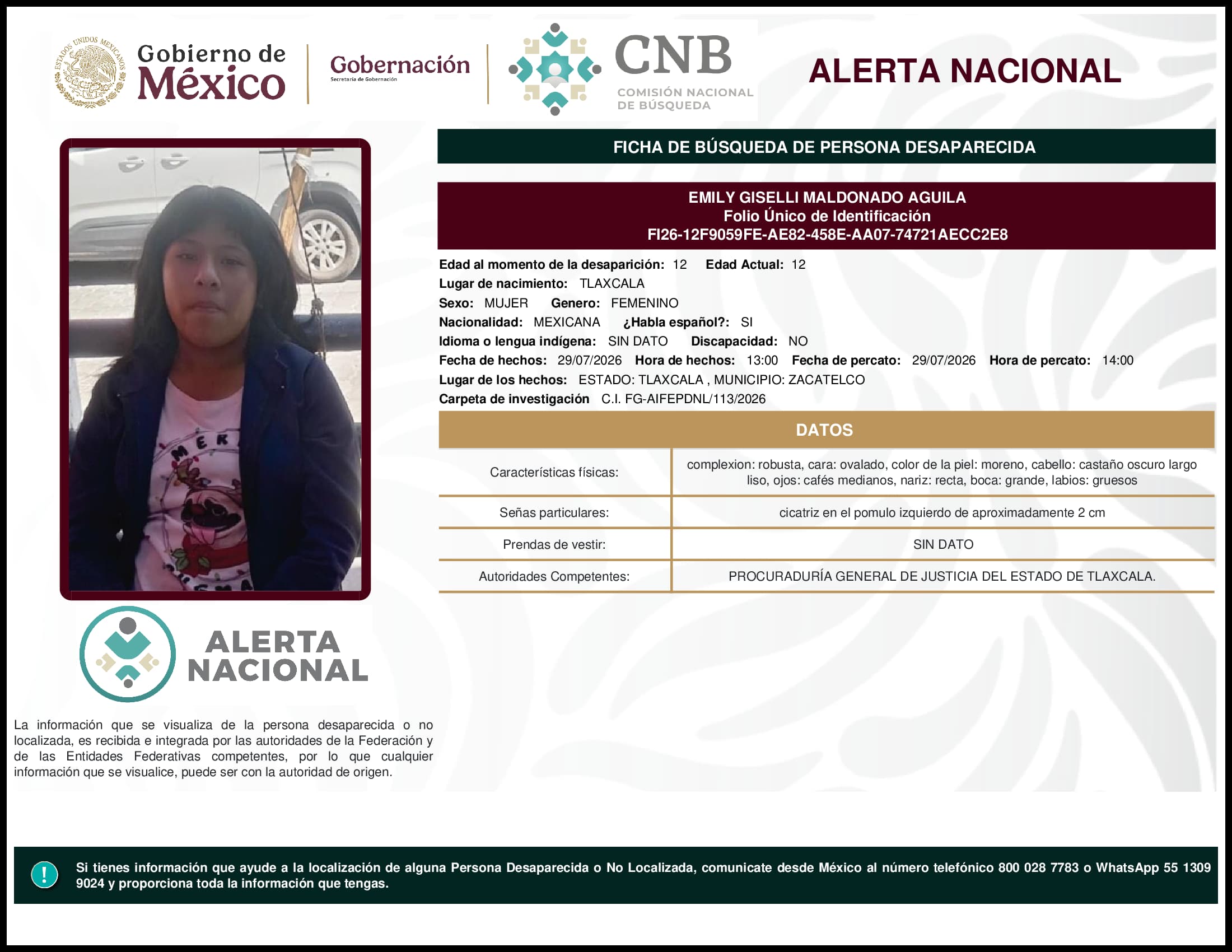 Persona desaparecida Emily Giselli Maldonado Aguila