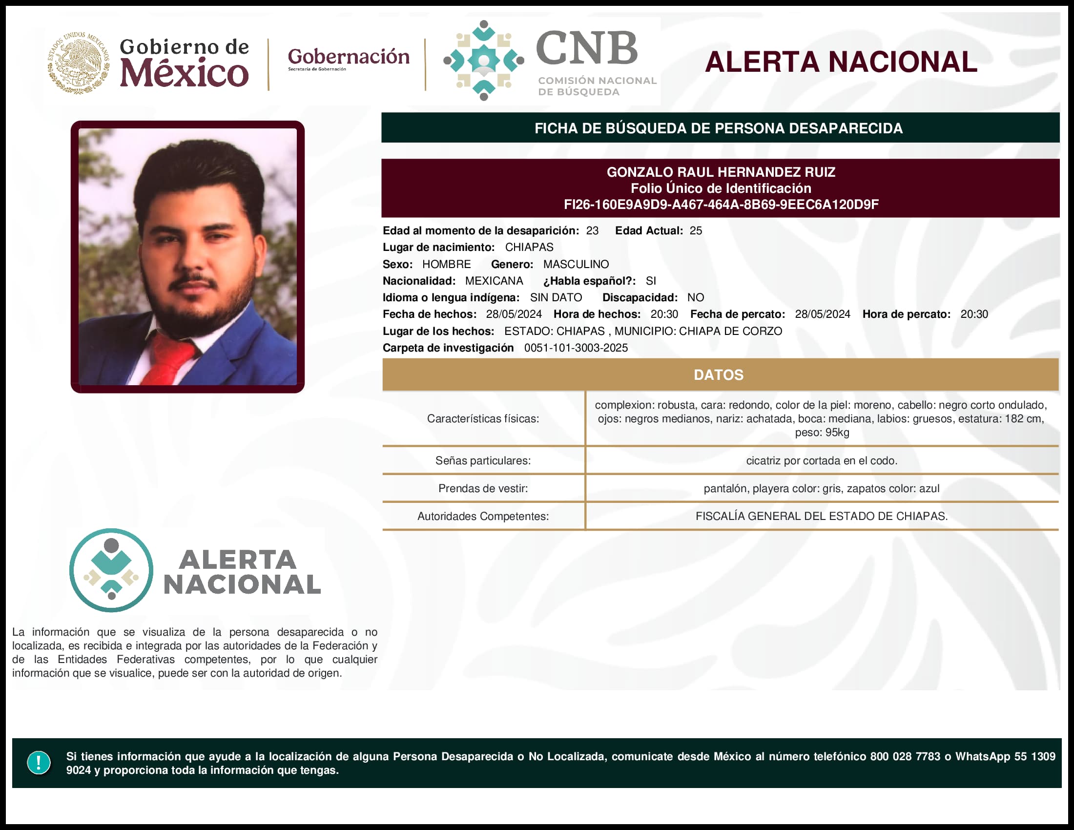 Persona desaparecida Gonzalo Raul Hernandez Ruiz