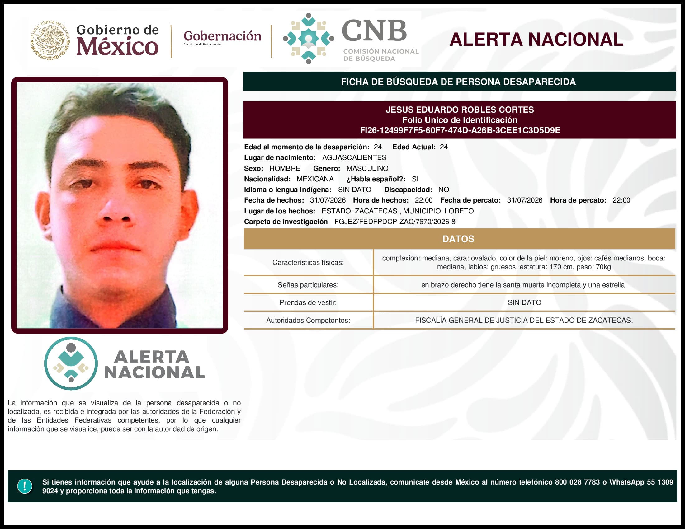 Persona desaparecida Jesus Eduardo Robles Cortes