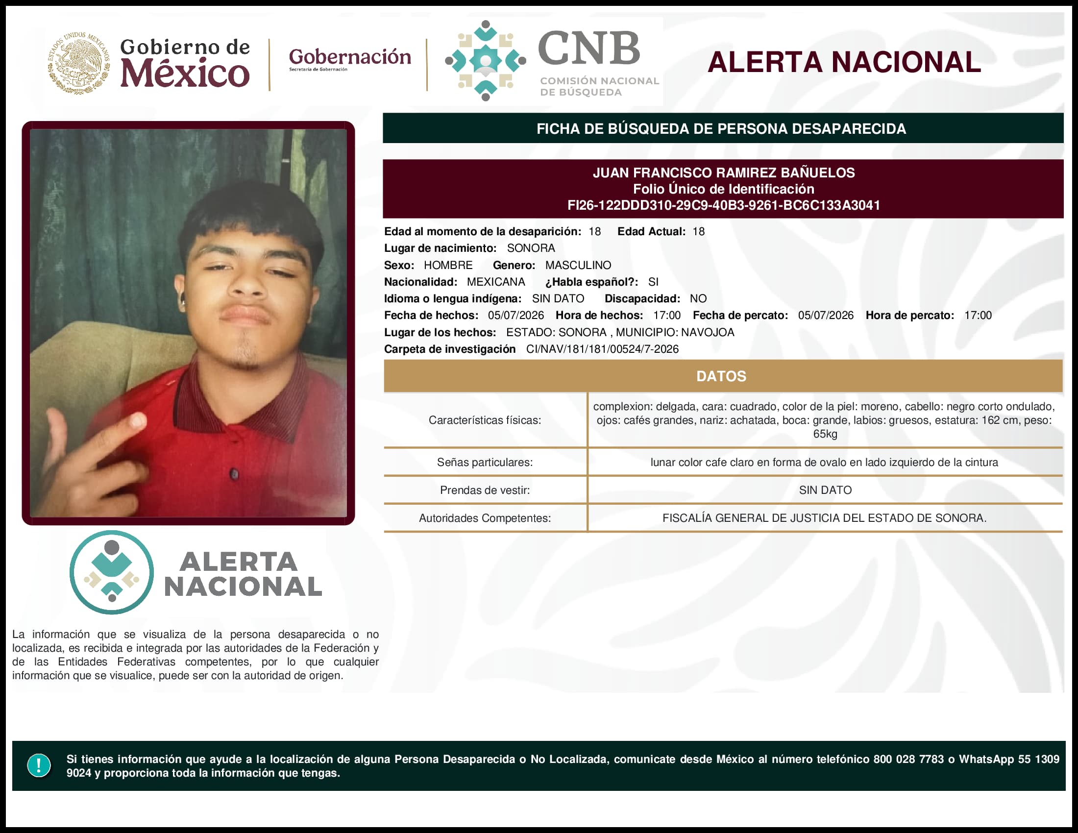 Persona desaparecida Juan Francisco Ramirez Banuelos