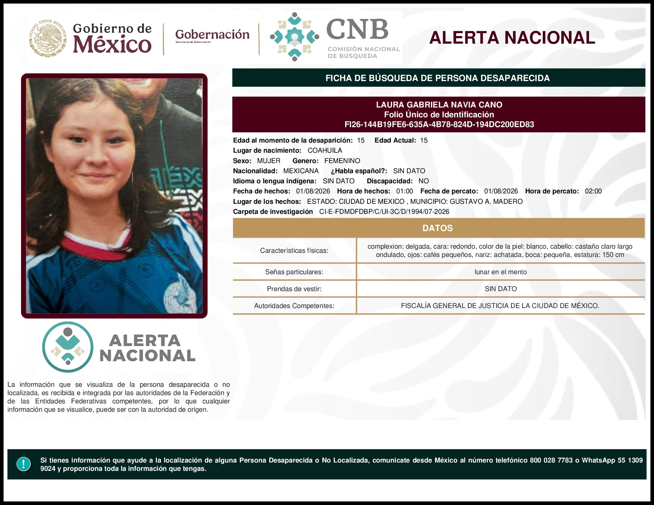 Persona desaparecida Laura Gabriela Navia Cano