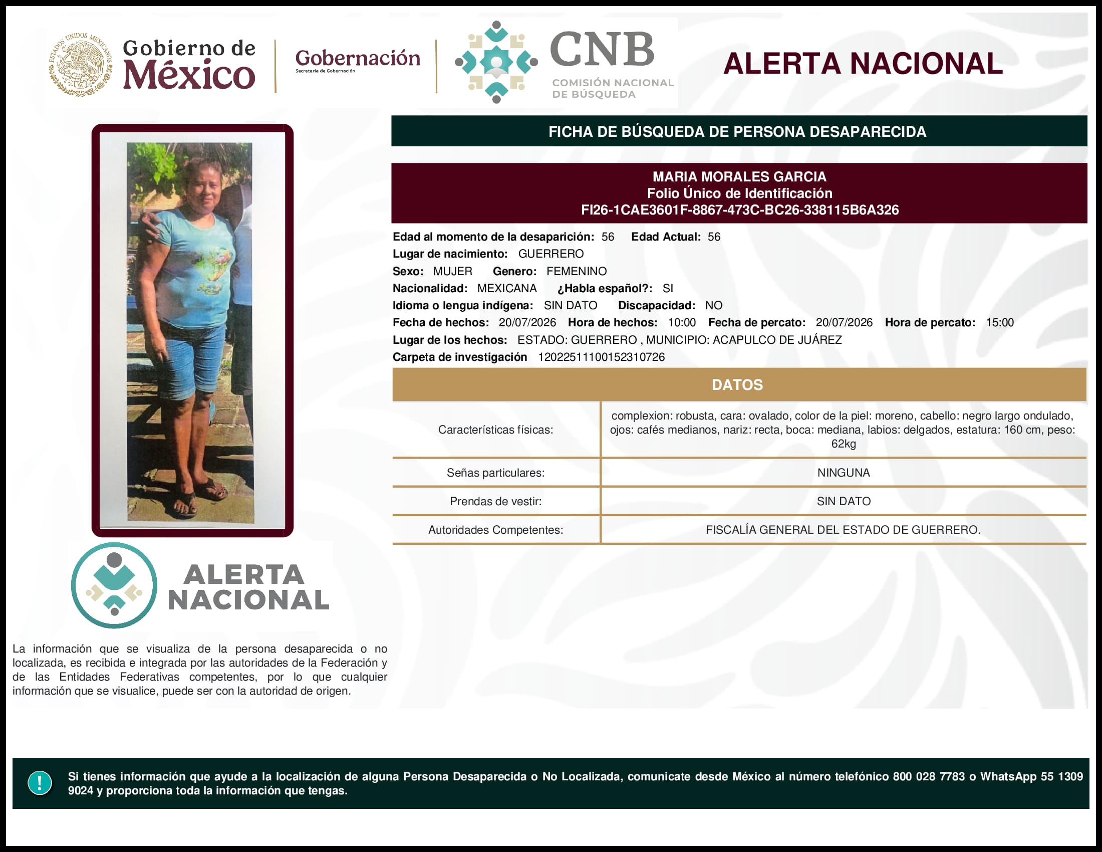 Persona desaparecida Maria Morales Garcia