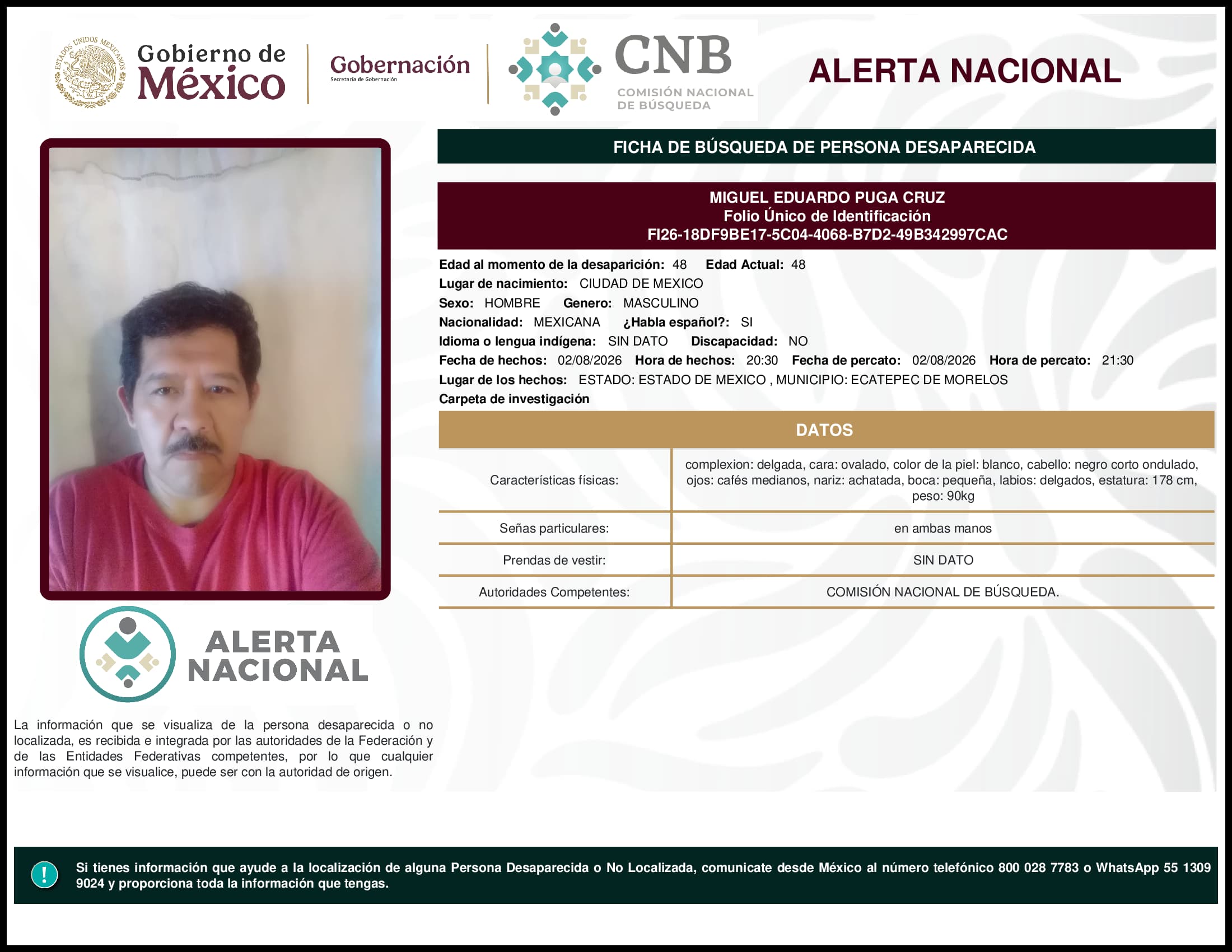 Persona desaparecida Miguel Eduardo Puga Cruz