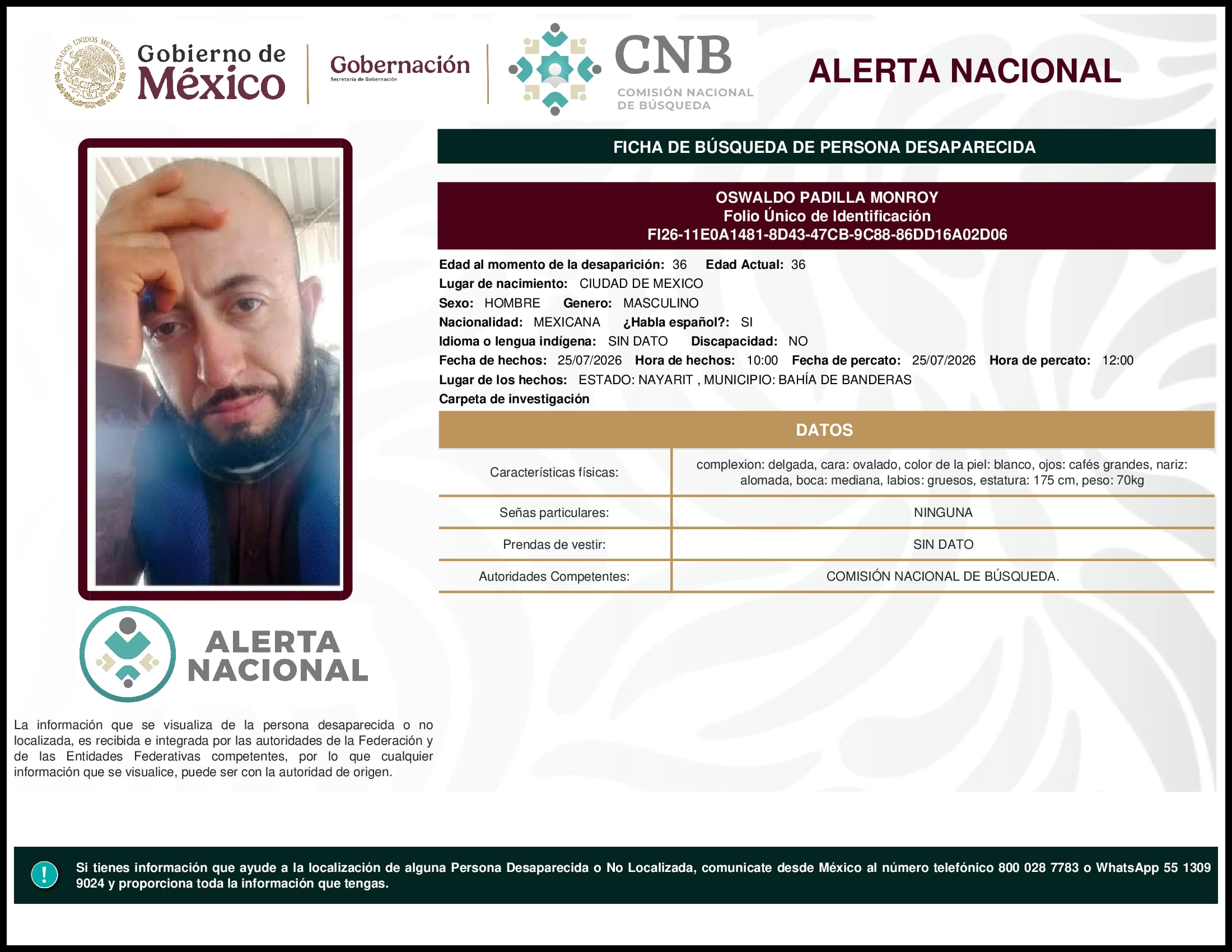 Persona desaparecida Oswaldo Padilla Monroy