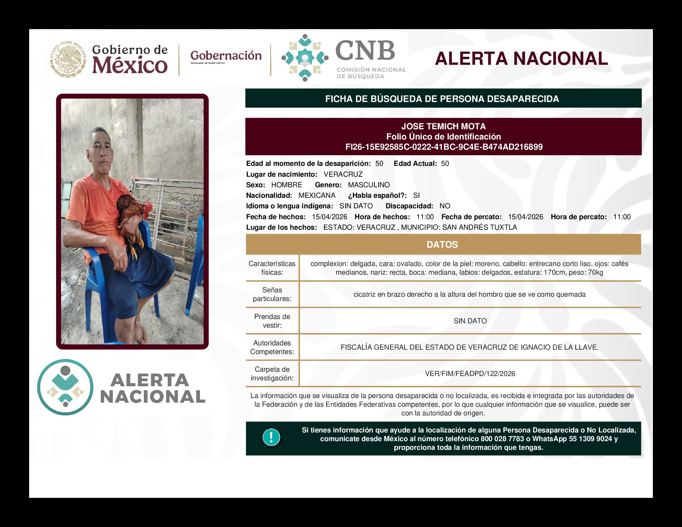 Persona desaparecida Jose Temich Mota