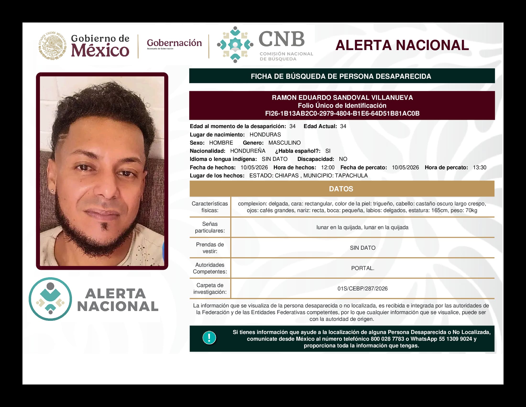 Persona desaparecida Ramon Eduardo Sandoval Villanueva