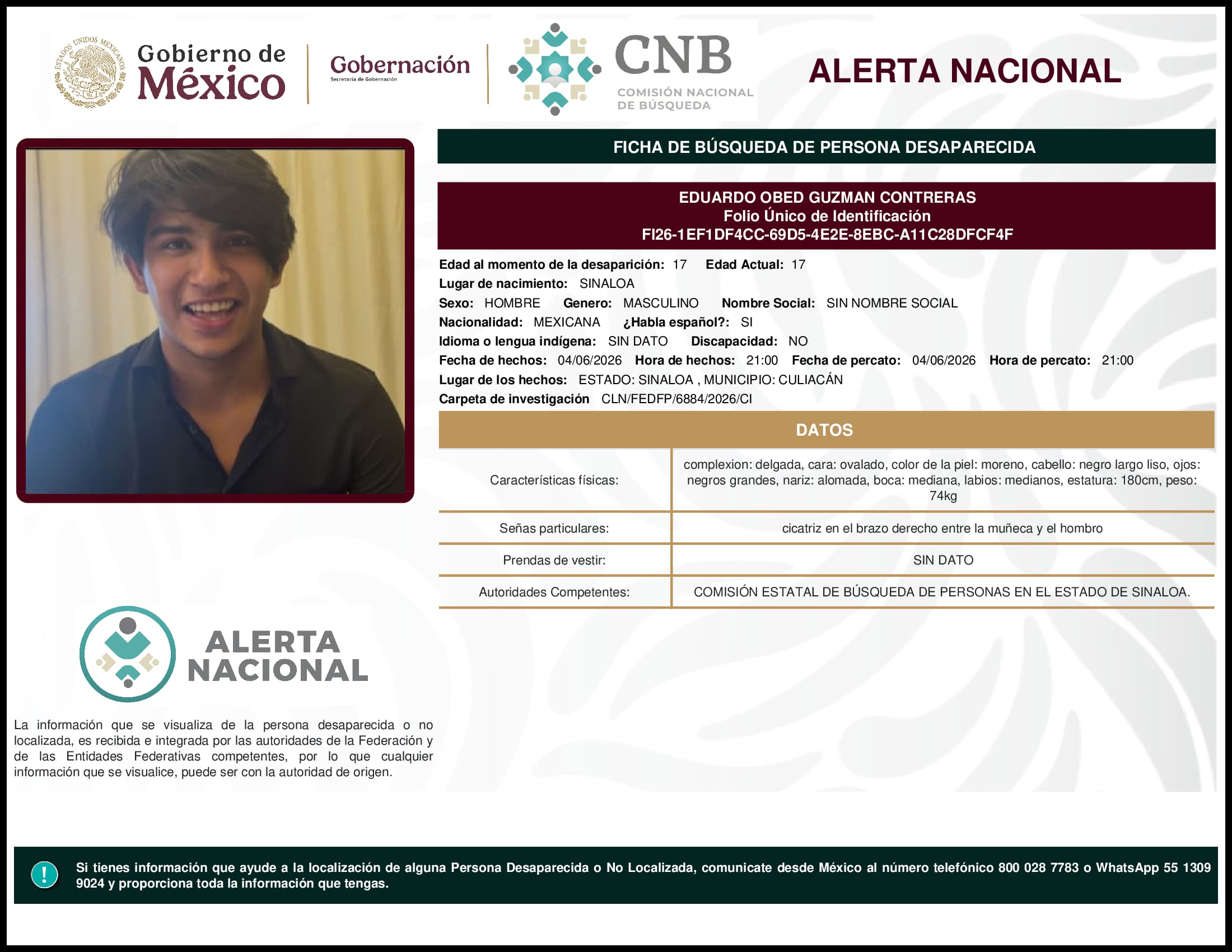 Persona desaparecida Eduardo Obed Guzman Contreras