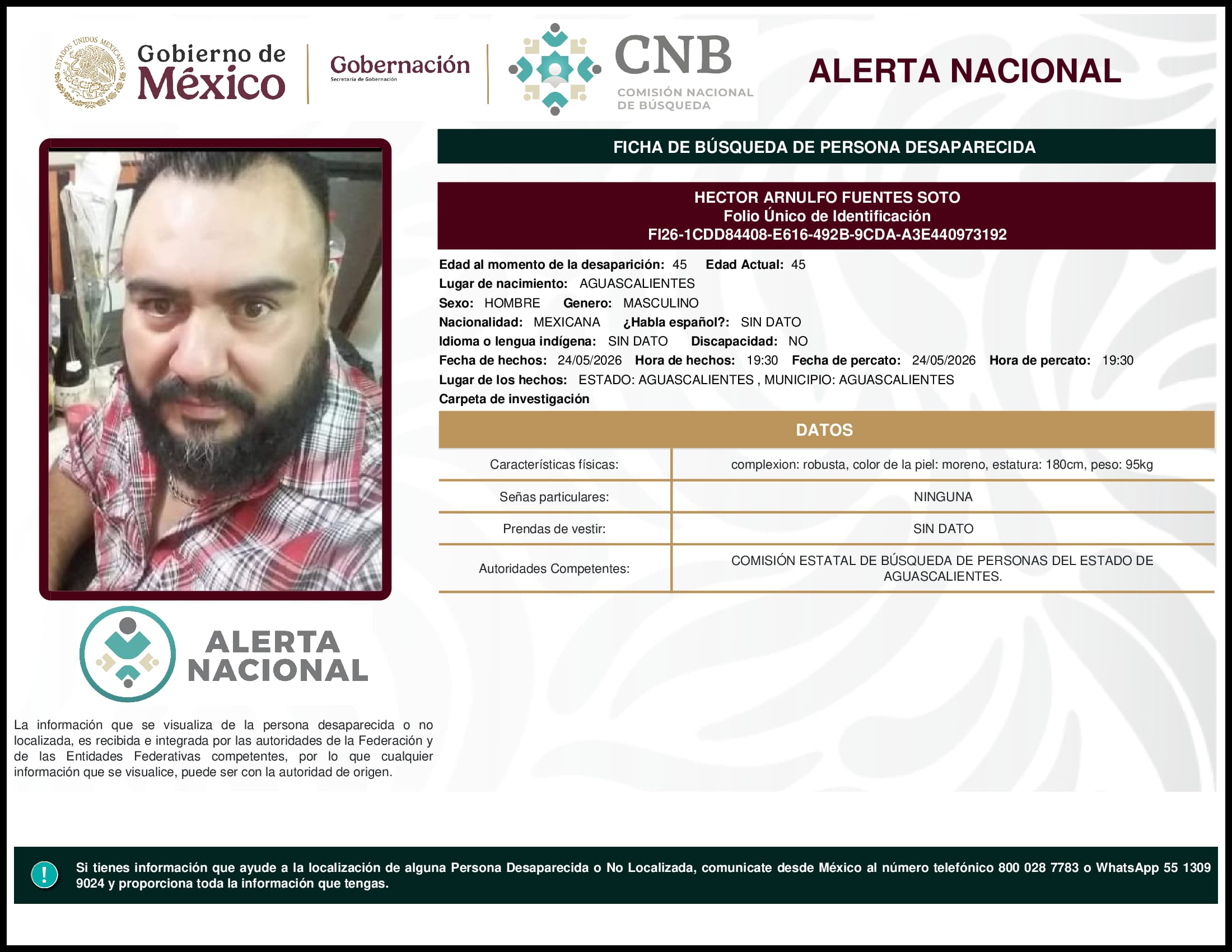 Persona desaparecida Hector Arnulfo Fuentes Soto