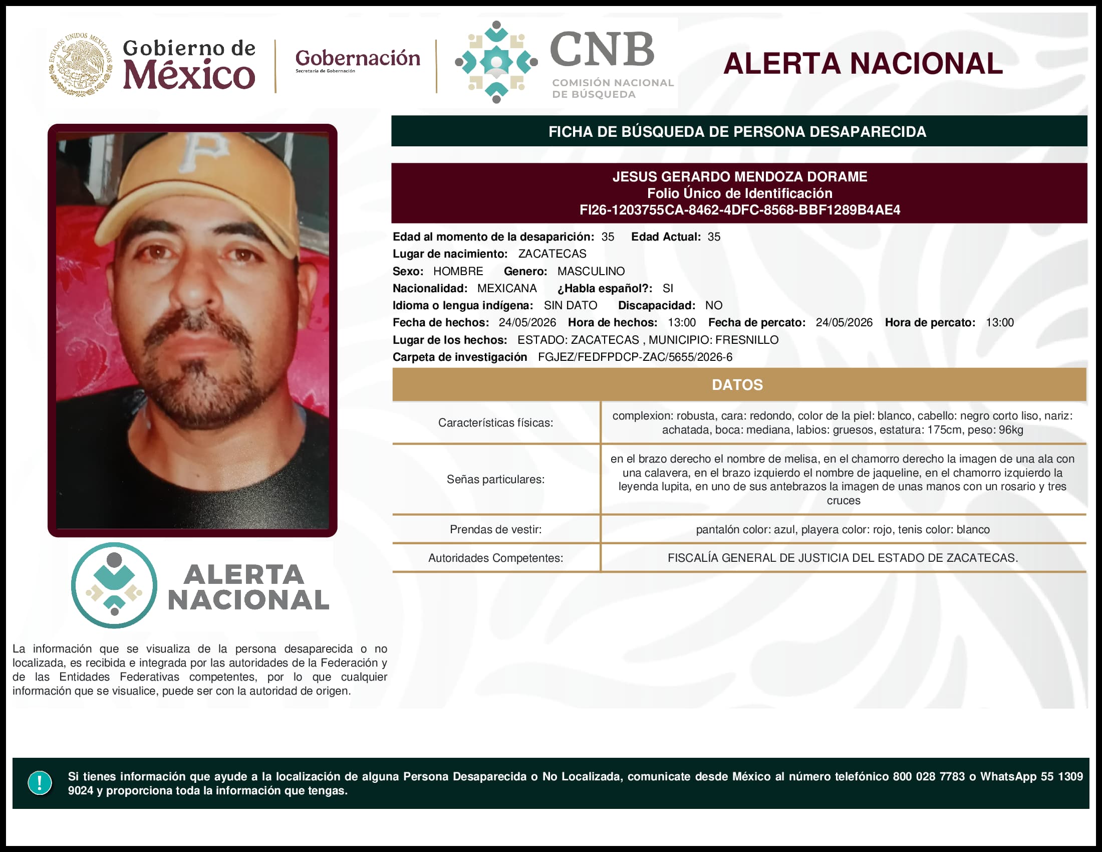 Persona desaparecida Jesus Gerardo Mendoza Dorame