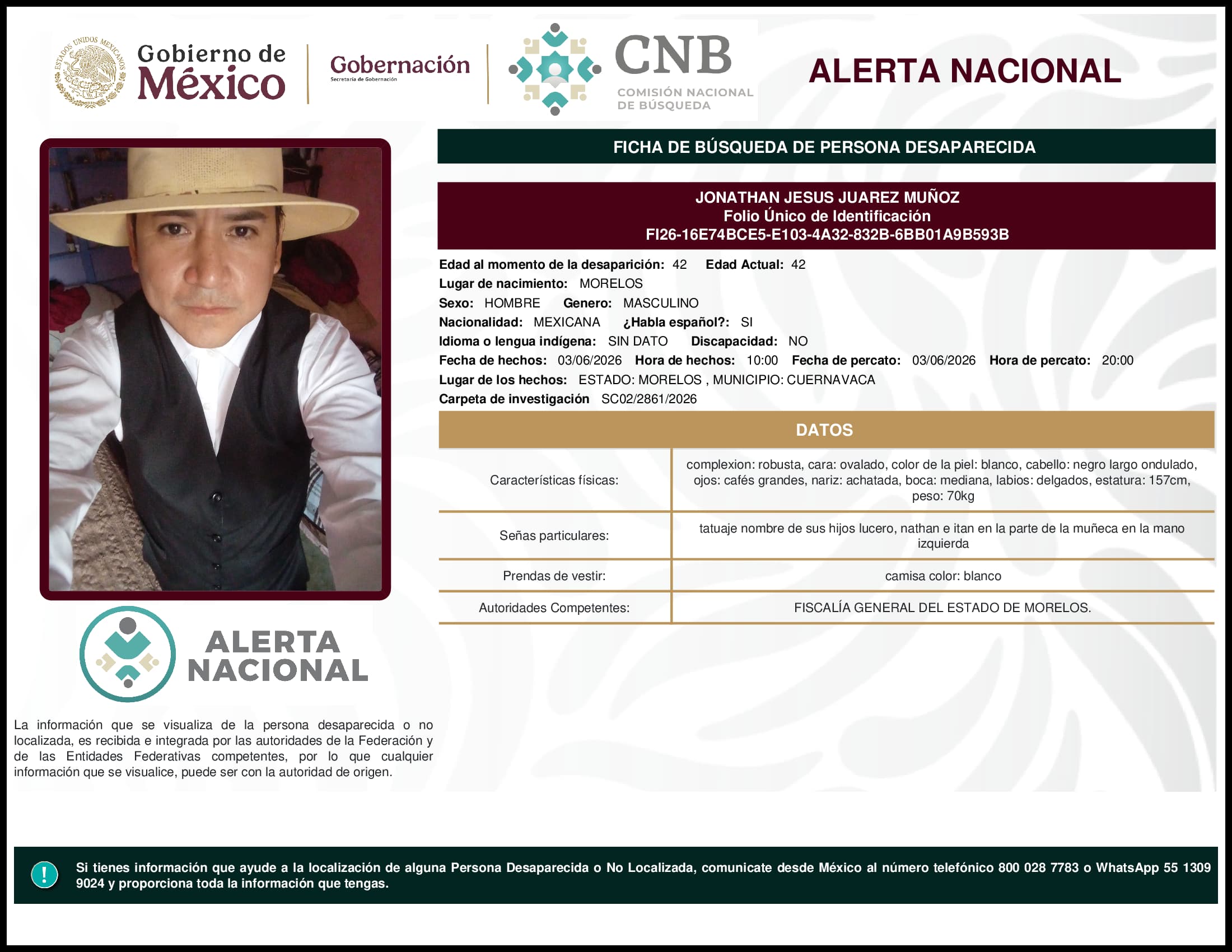 Persona desaparecida Jonathan Jesus Juarez Muñoz