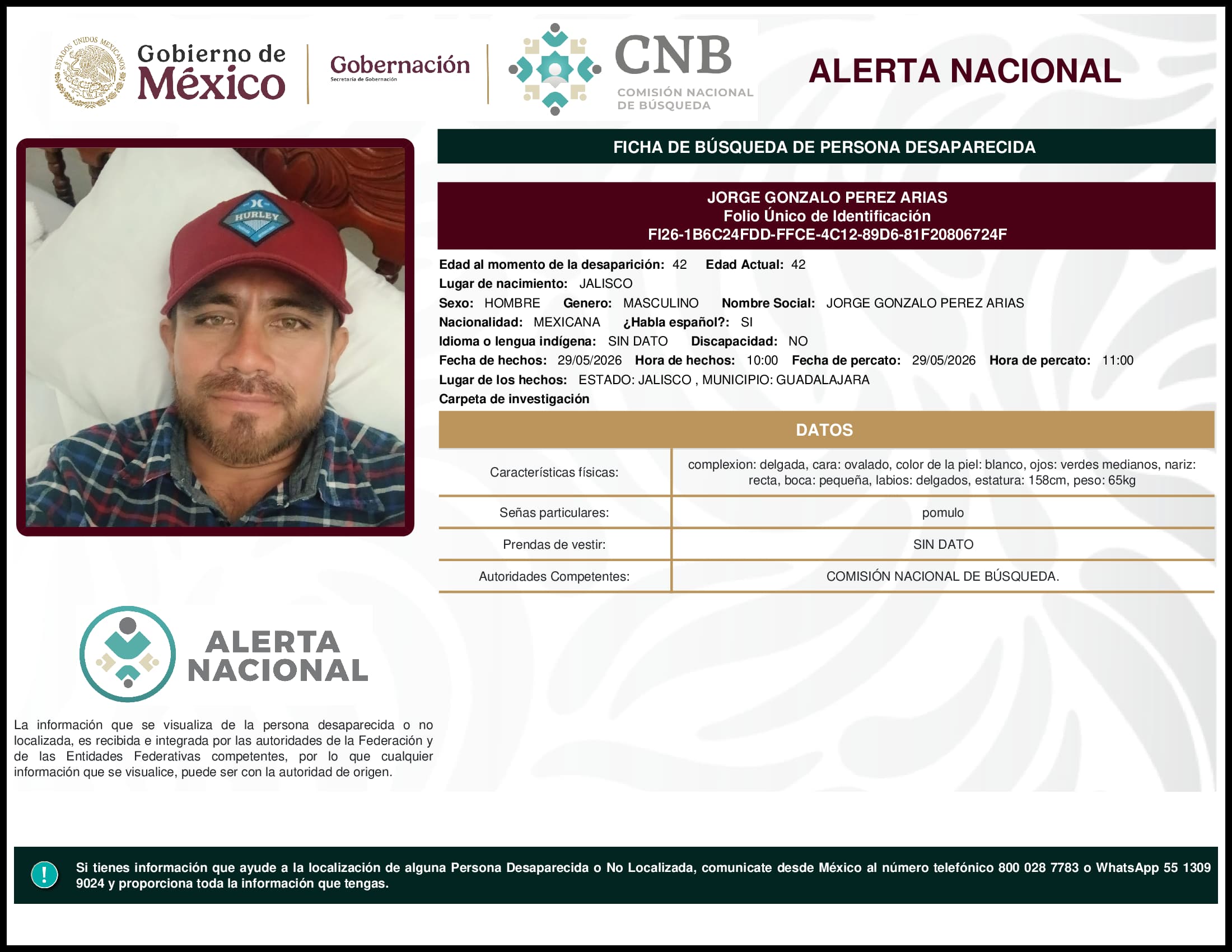 Persona desaparecida Jorge Gonzalo Perez Arias