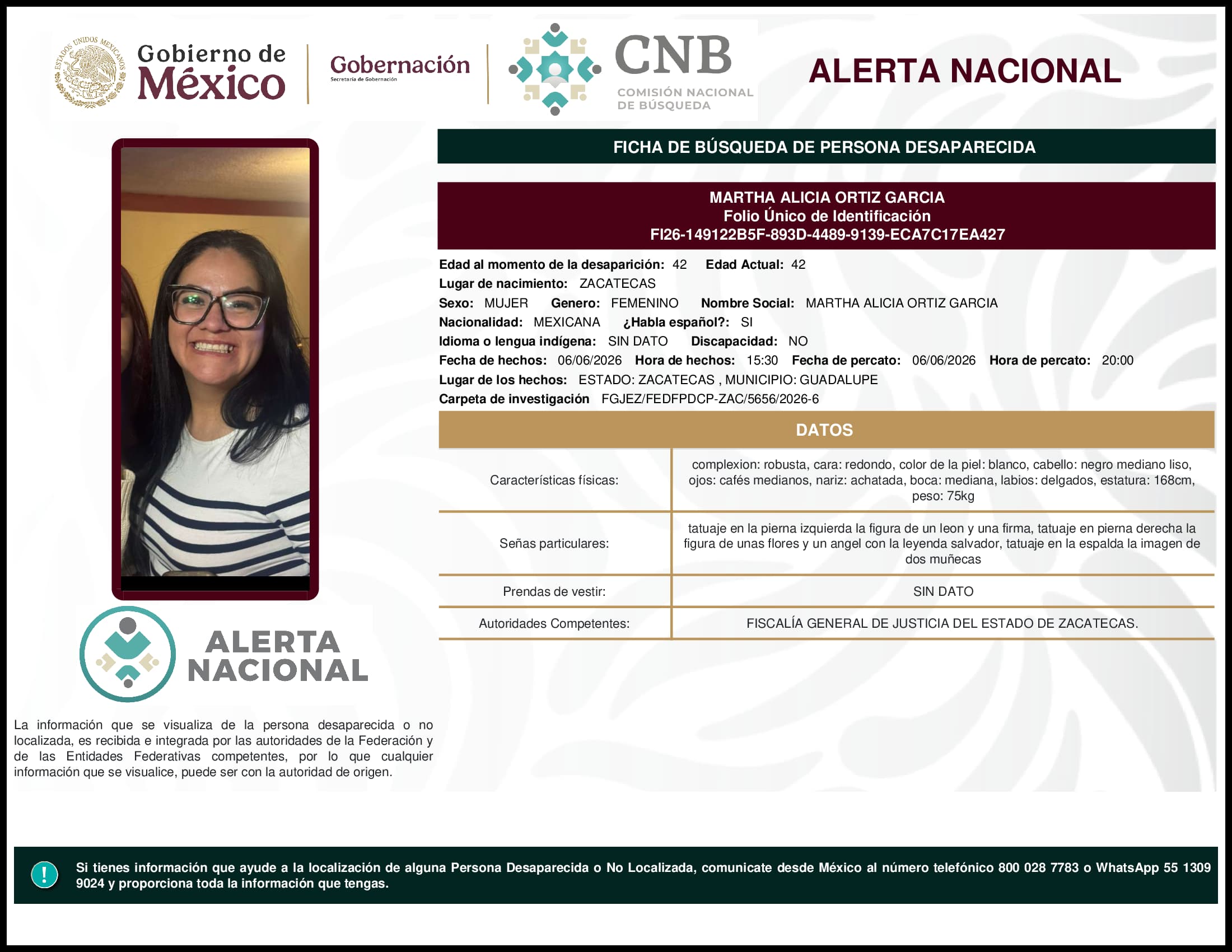 Persona desaparecida Martha Alicia Ortiz Garcia