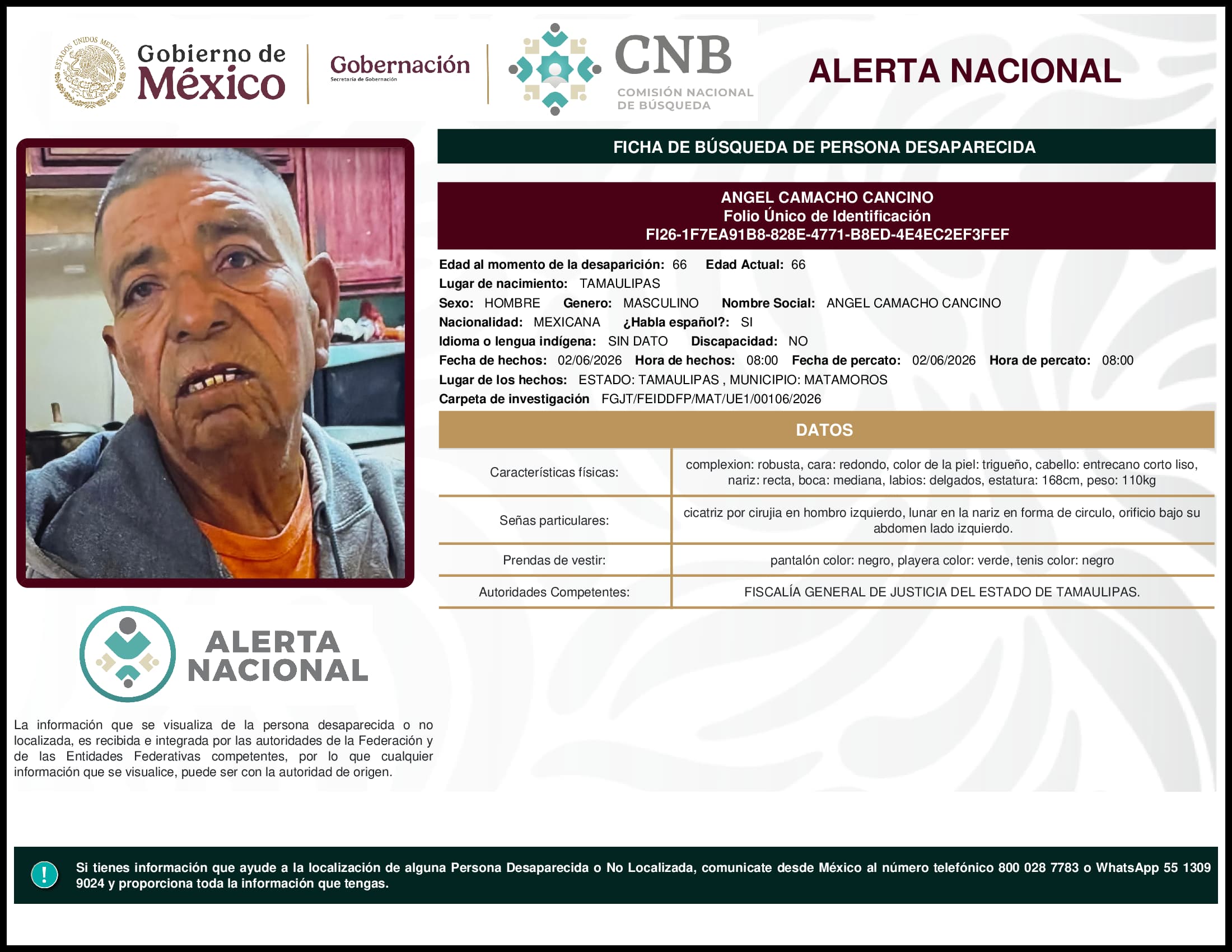 Persona desaparecida Angel Camacho Cancino
