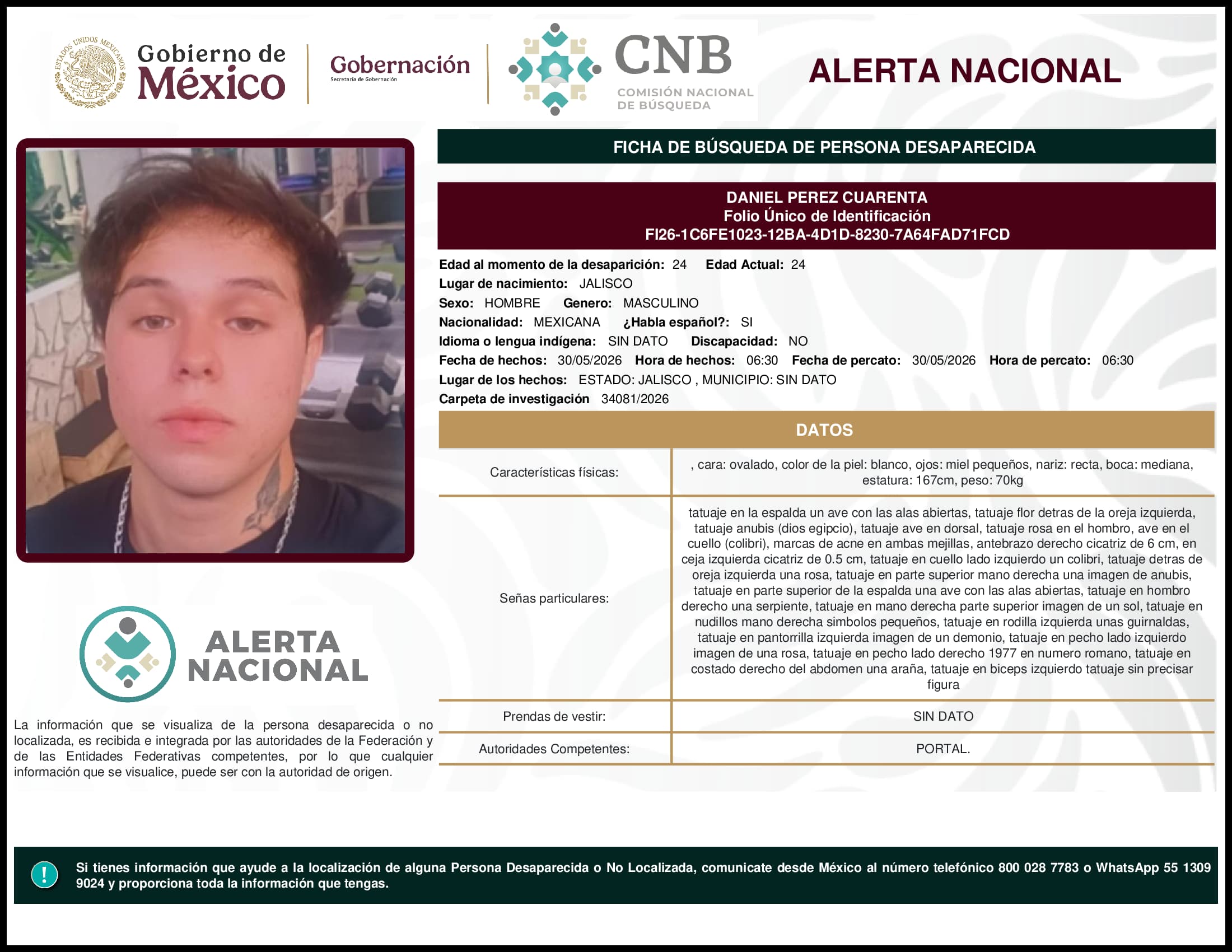 Persona desaparecida Daniel Perez Cuarenta