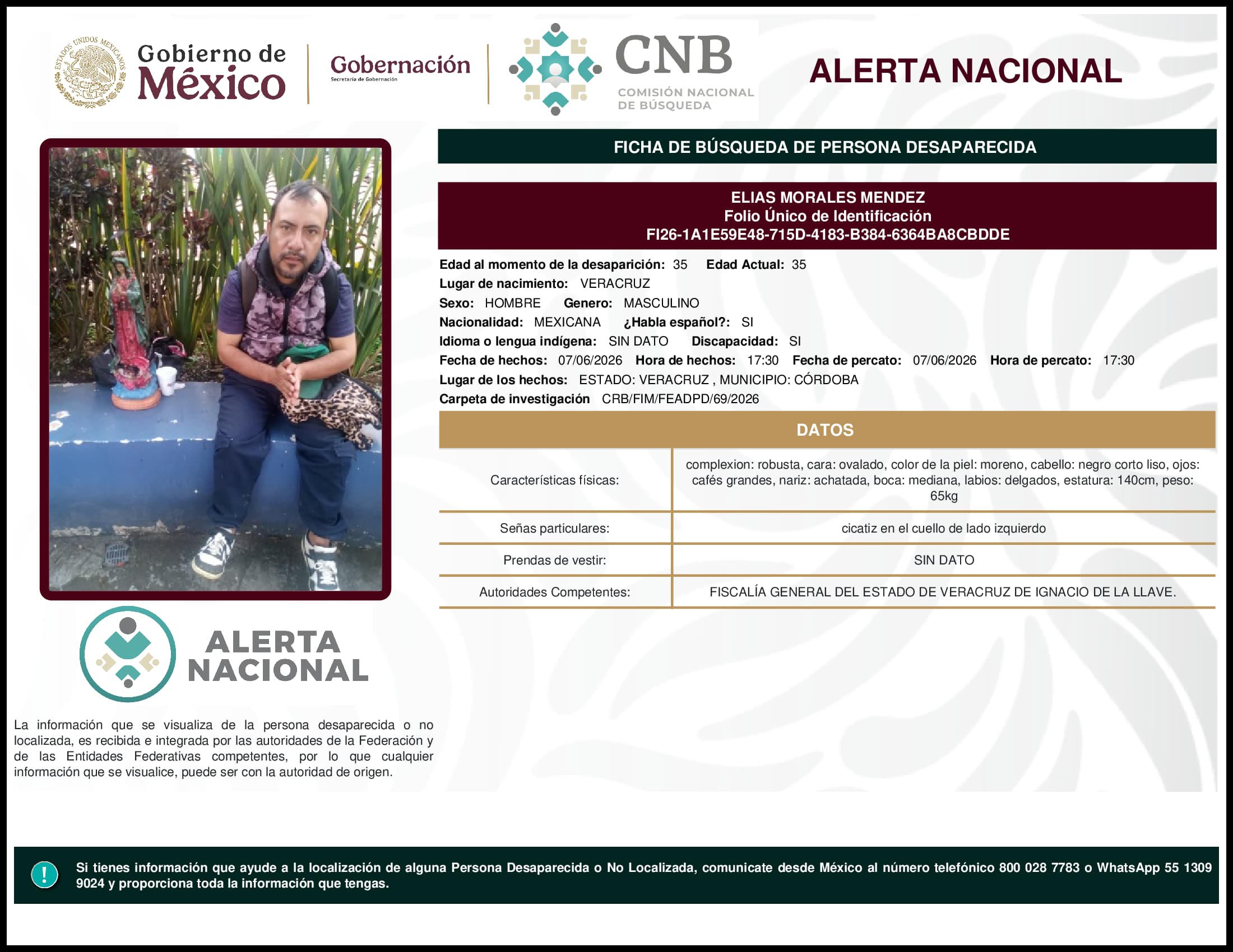 Persona desaparecida Elias Morales Mendez