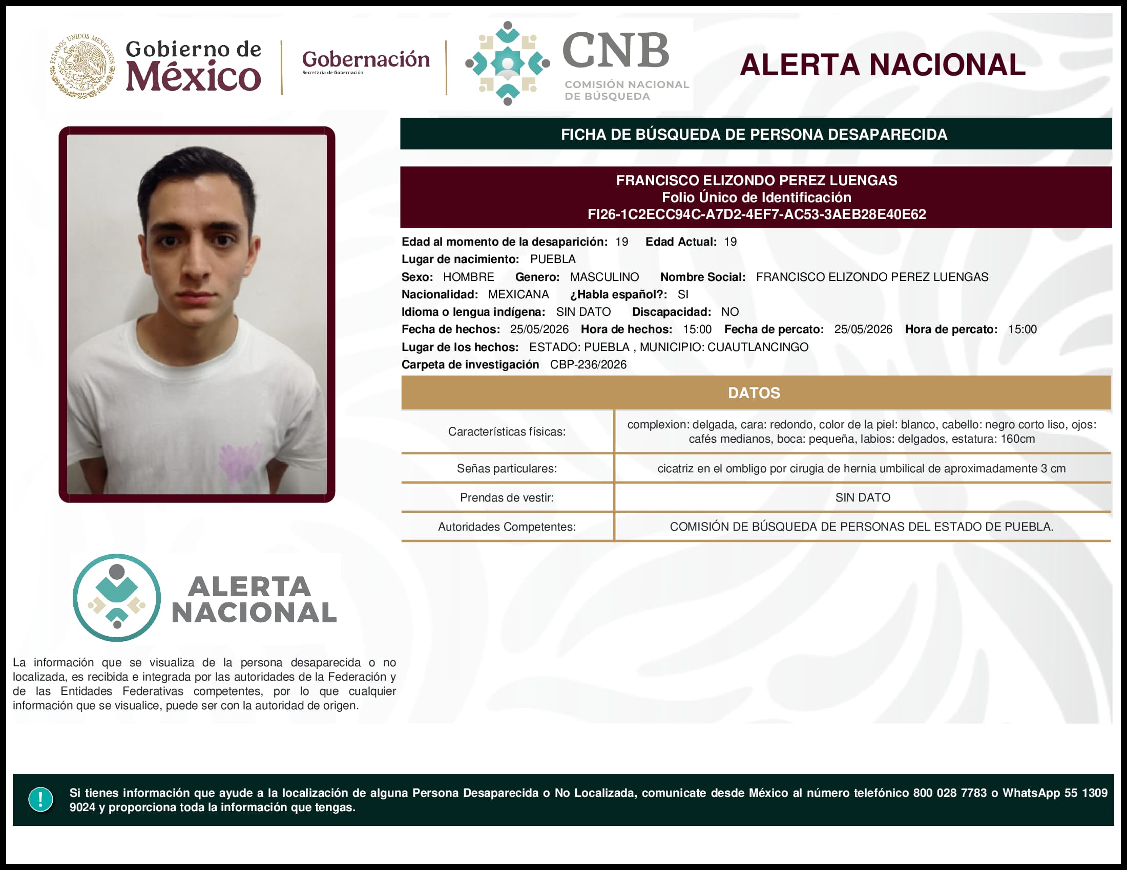 Persona desaparecida Francisco Elizondo Perez Luengas