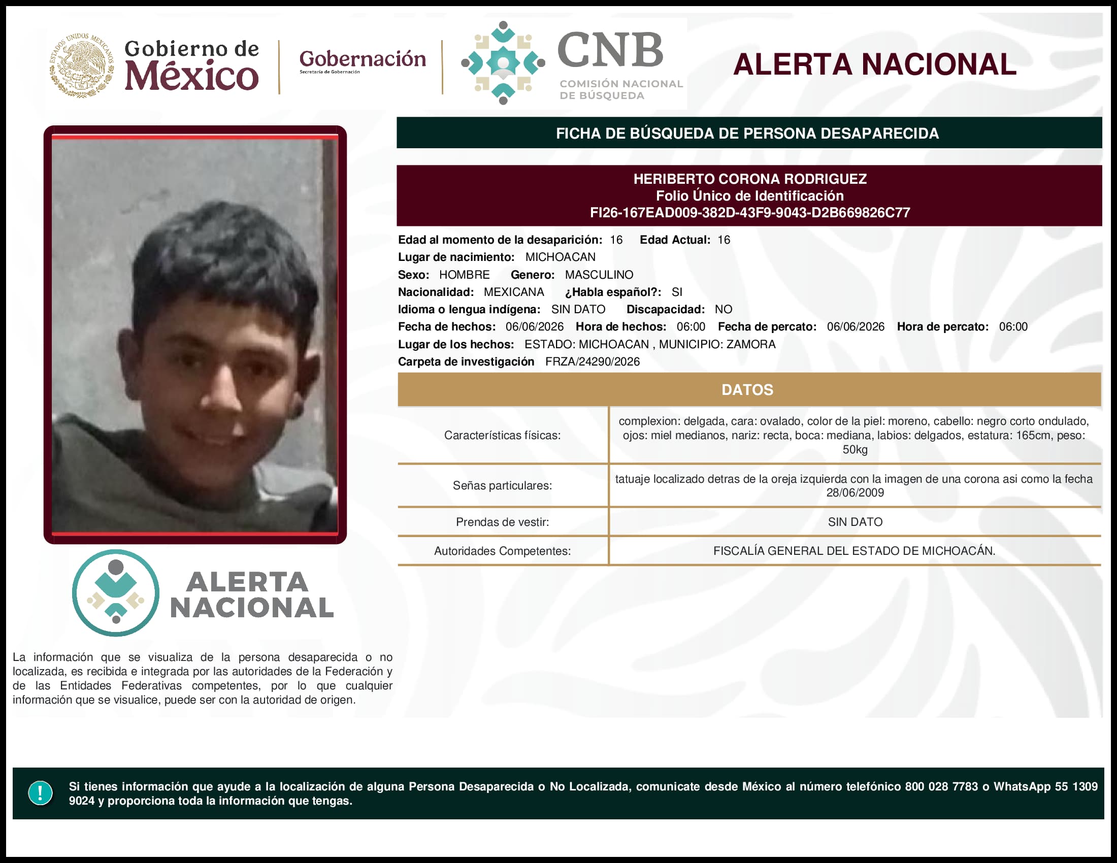 Persona desaparecida Heriberto Corona Rodriguez